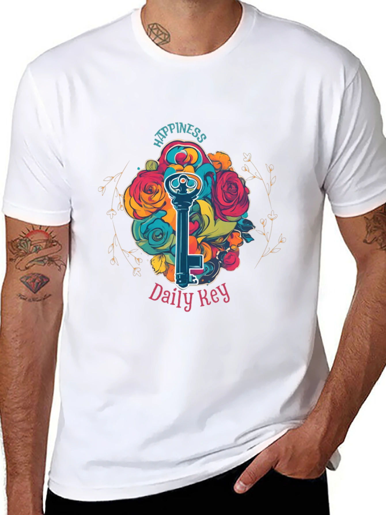 Happiness Daily Key T-Shirt - Floral Key Design