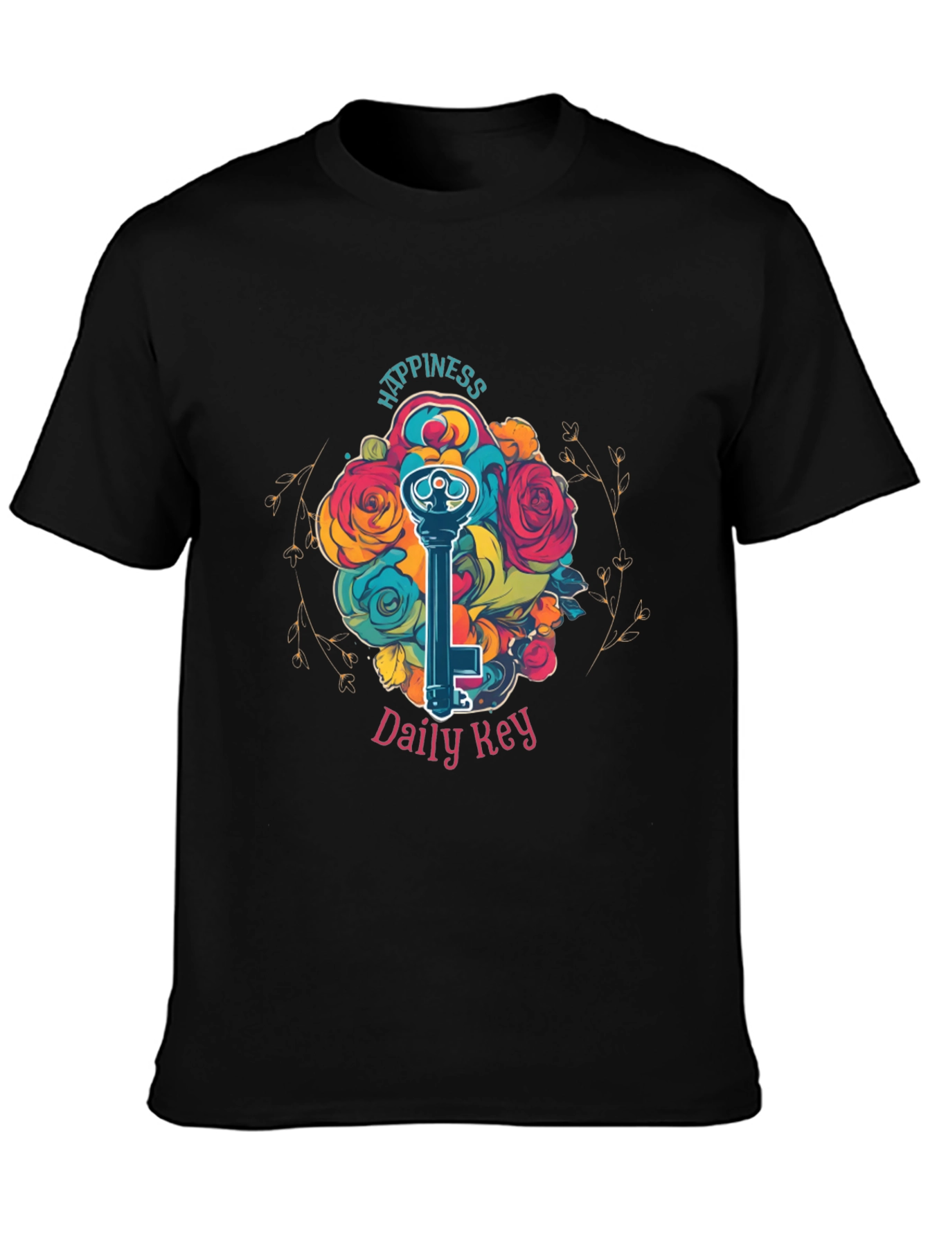Happiness Daily Key T-Shirt - Floral Key Design