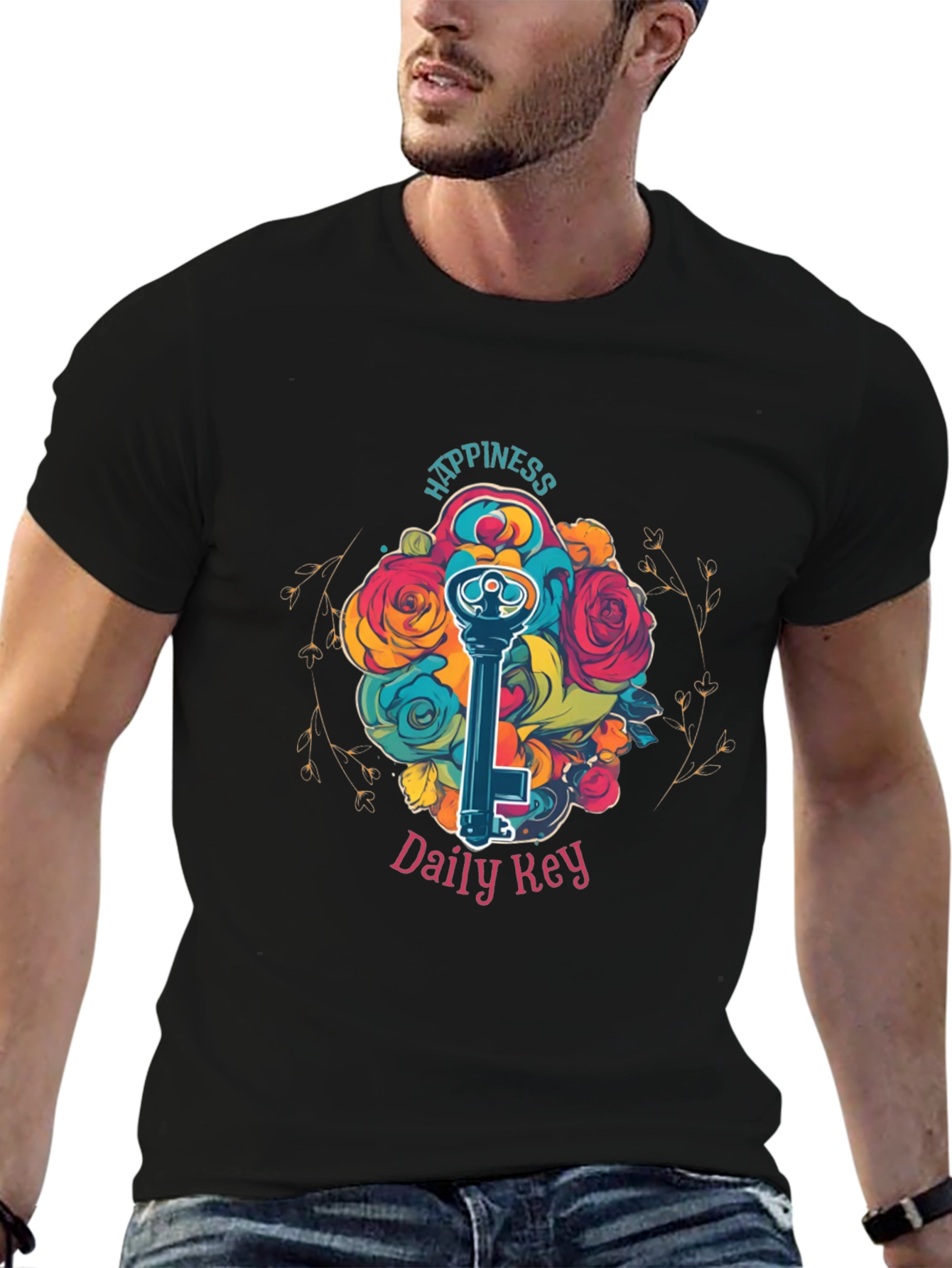 Happiness Daily Key T-Shirt - Floral Key Design