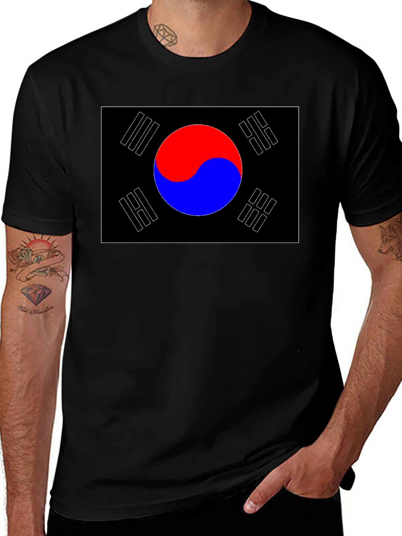 South Korea Flag Graphic T-Shirt - Black
