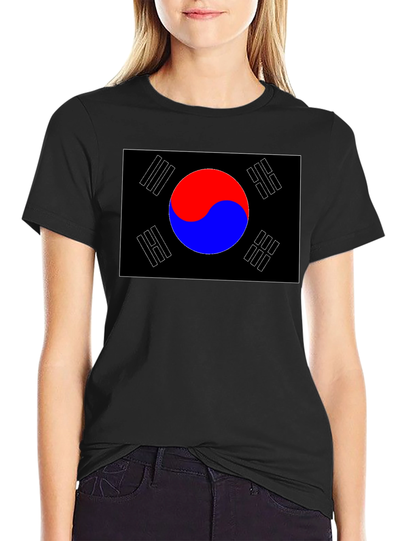 South Korea Flag Graphic T-Shirt - Black
