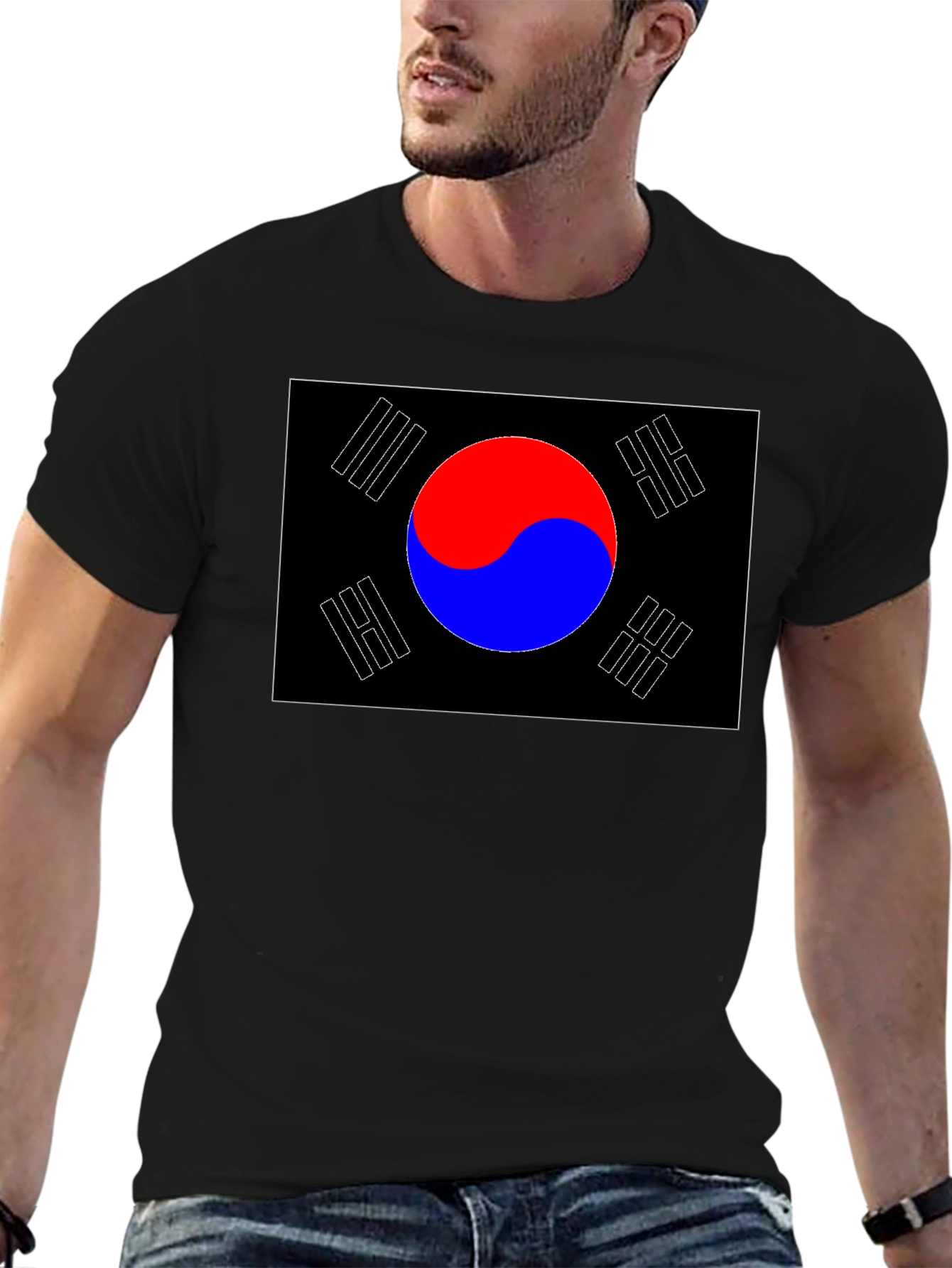 South Korea Flag Graphic T-Shirt - Black