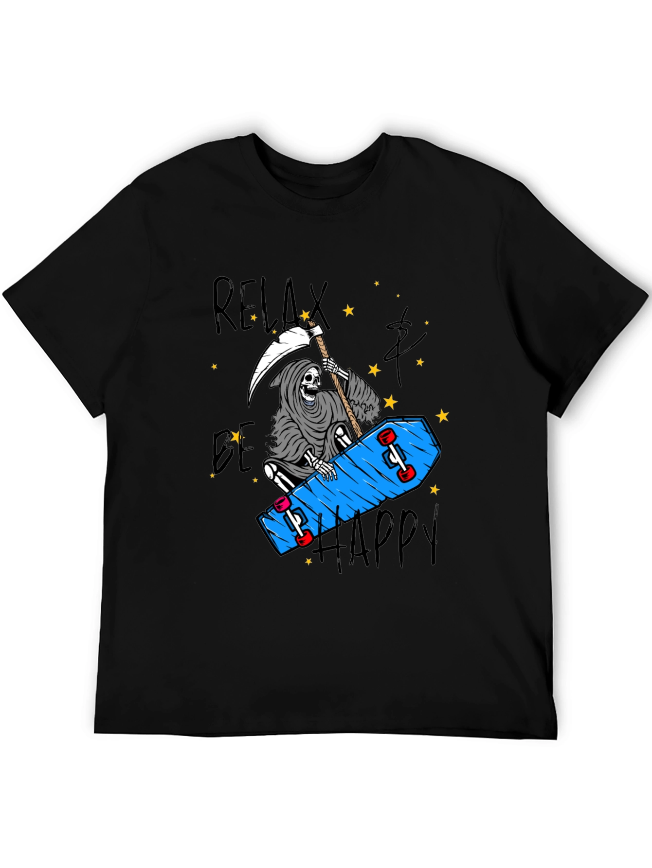 Relax Be Happy Graphic Tee - Skateboard Reaper T-Shirt