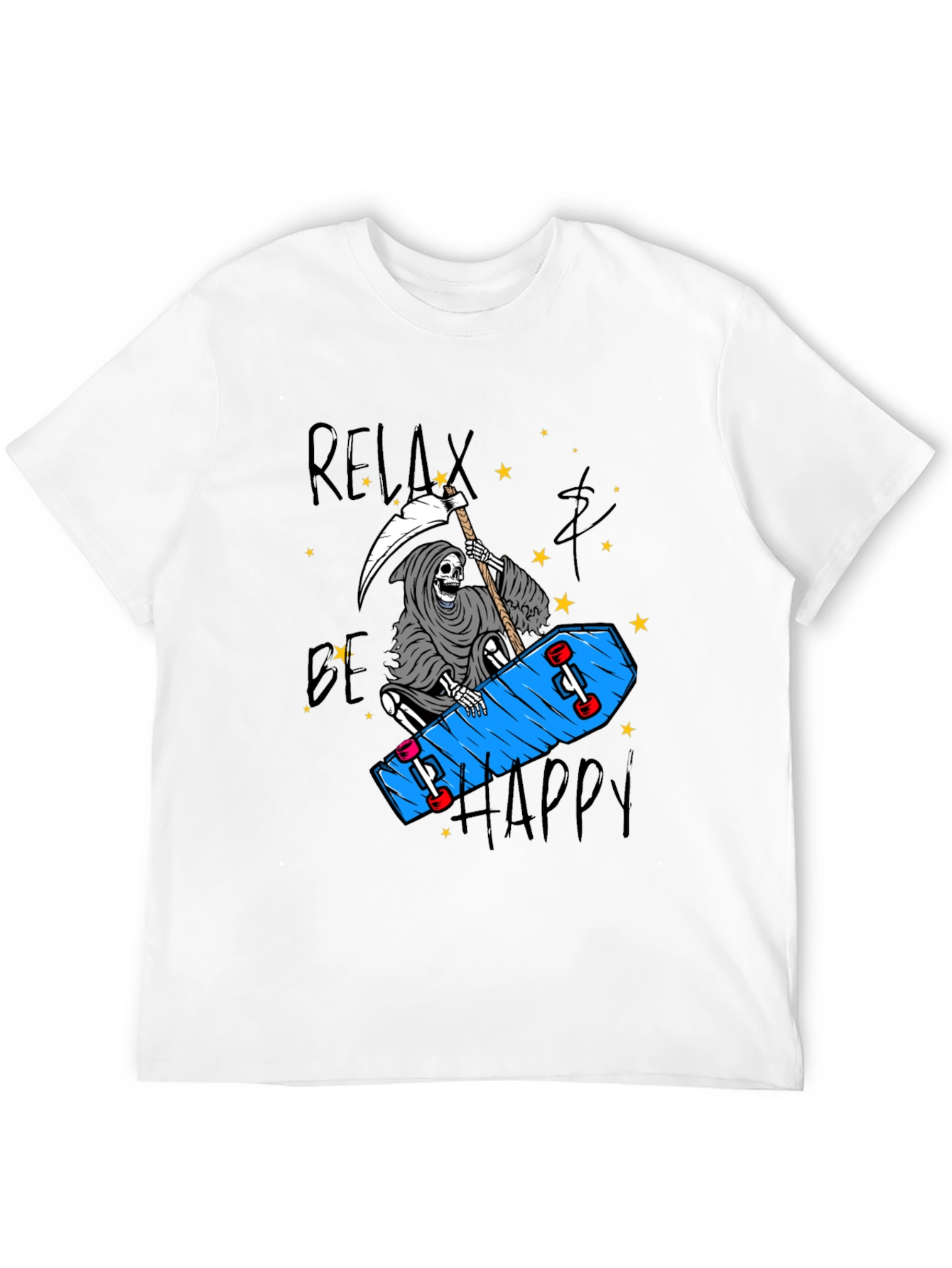 Relax Be Happy Graphic Tee - Skateboard Reaper T-Shirt