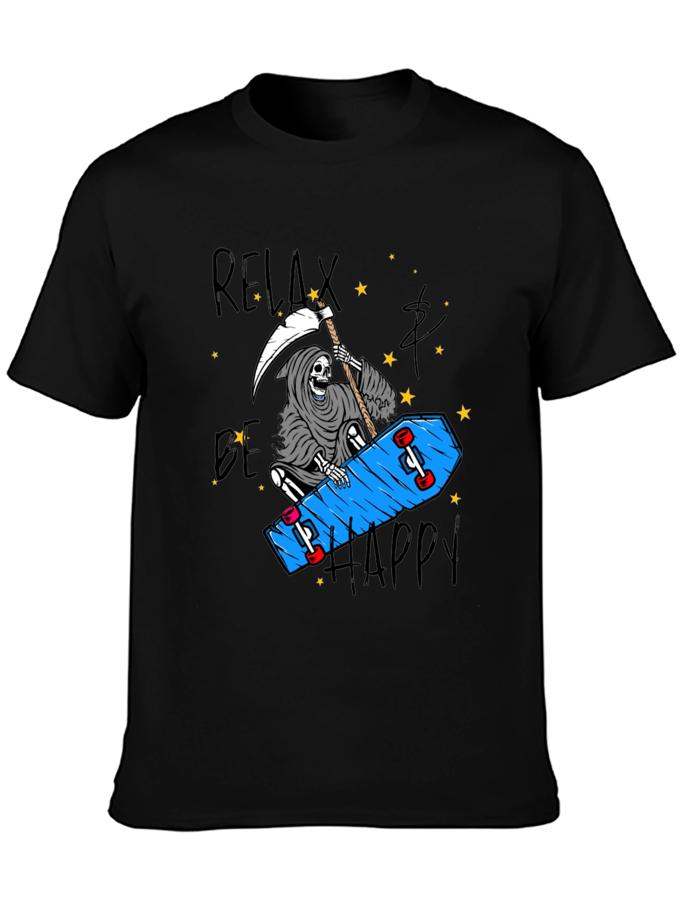 Relax Be Happy Graphic Tee - Skateboard Reaper T-Shirt
