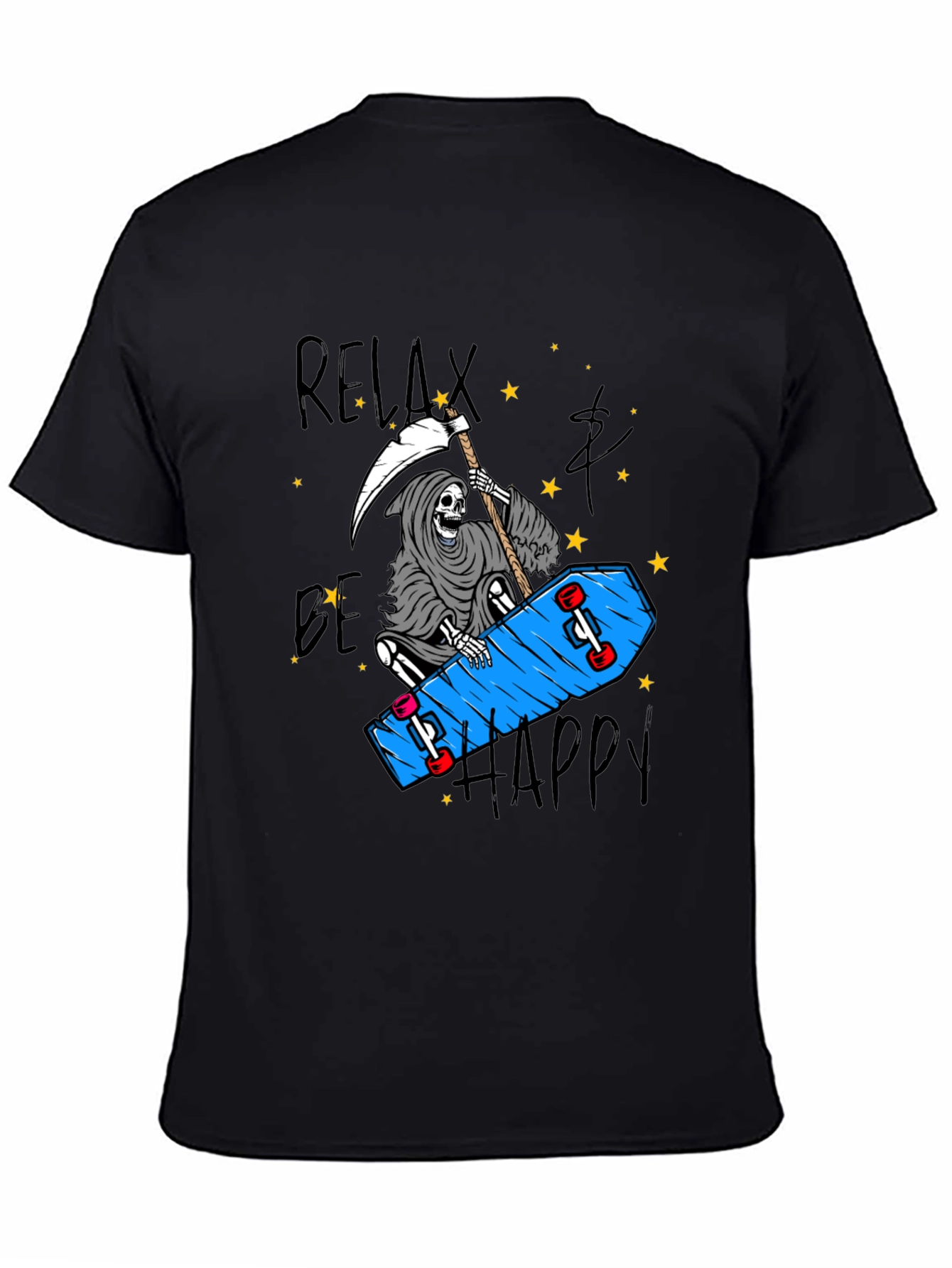 Relax Be Happy Graphic Tee - Skateboard Reaper T-Shirt
