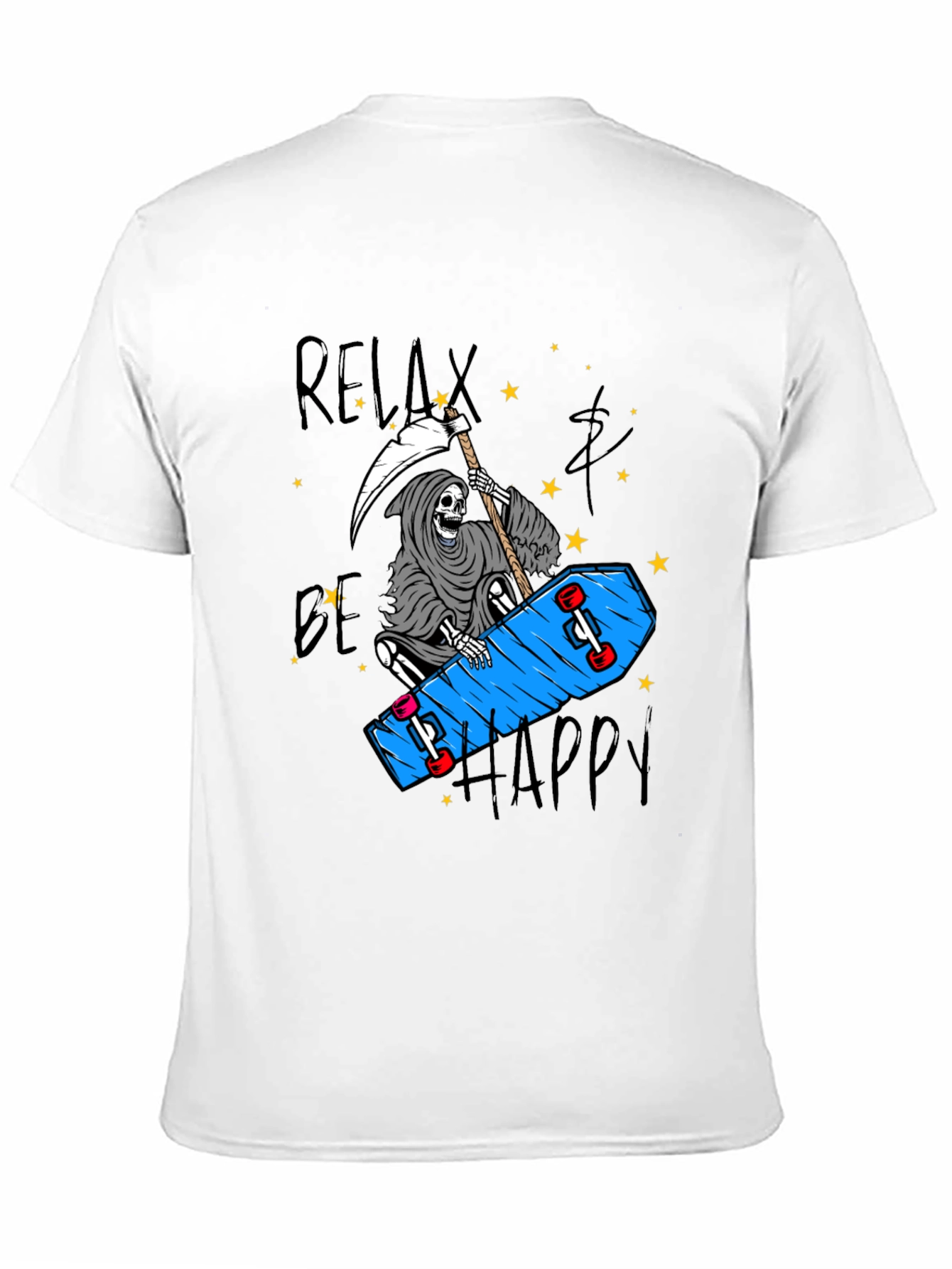 Relax Be Happy Graphic Tee - Skateboard Reaper T-Shirt