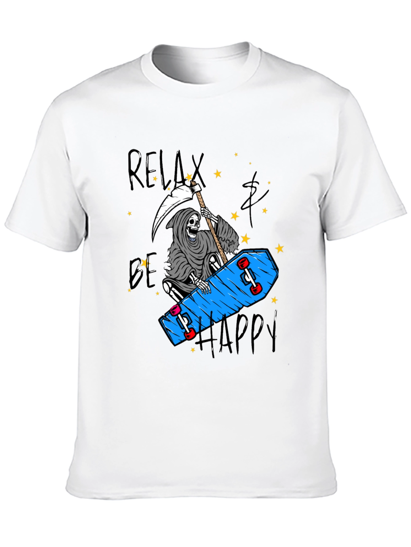 Relax Be Happy Graphic Tee - Skateboard Reaper T-Shirt