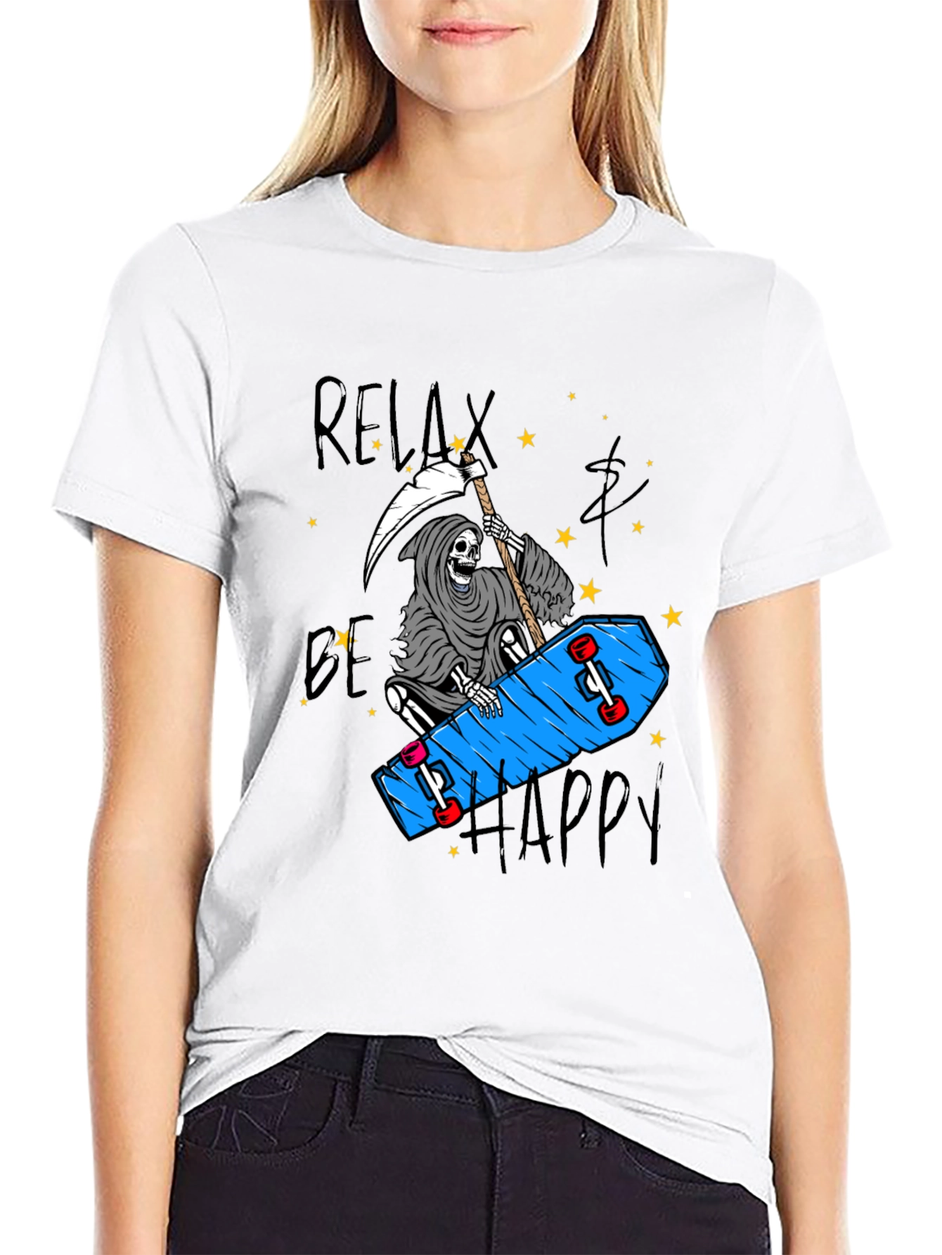 Relax Be Happy Graphic Tee - Skateboard Reaper T-Shirt