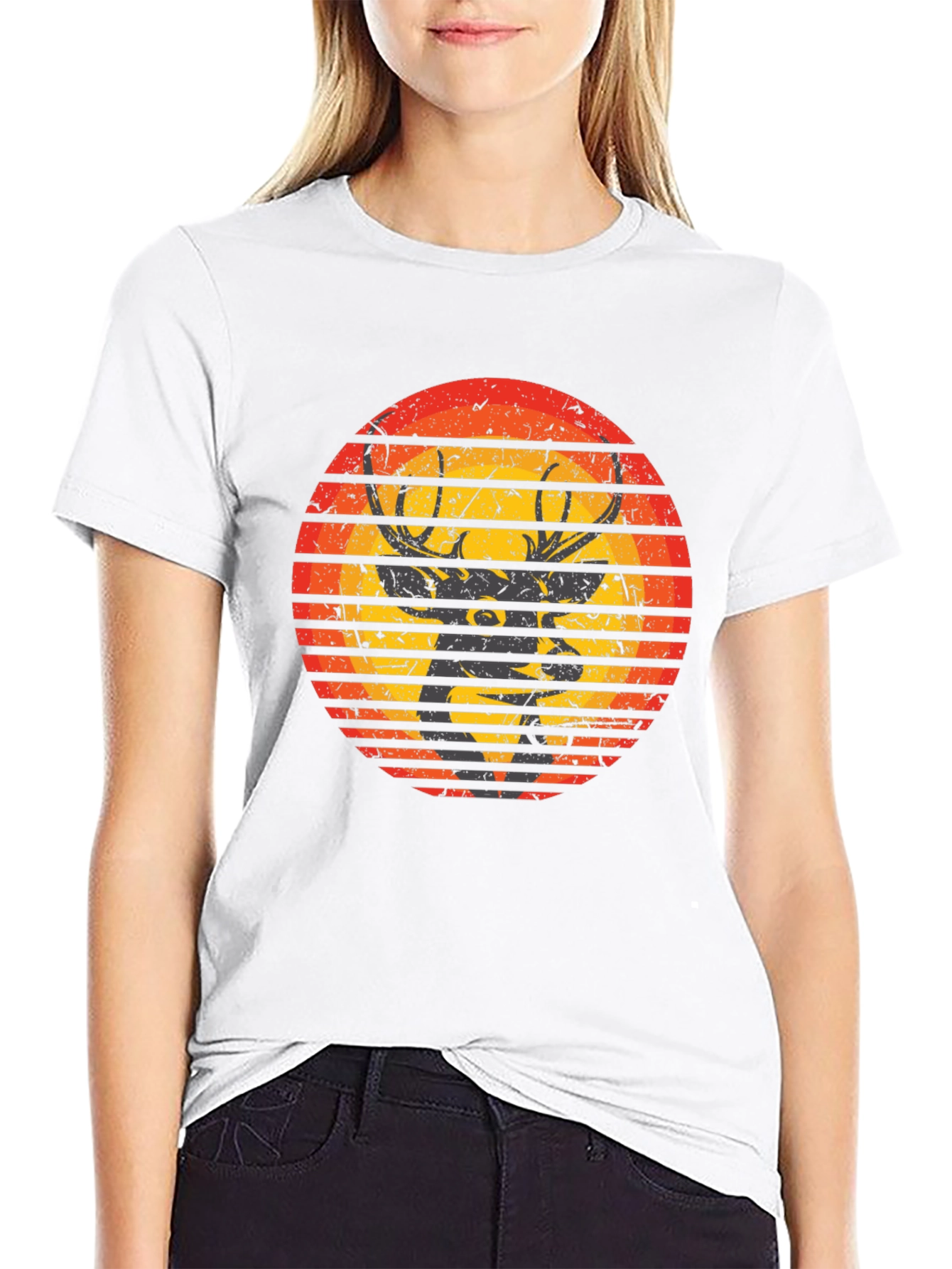 Retro Deer Sunset Graphic Tee