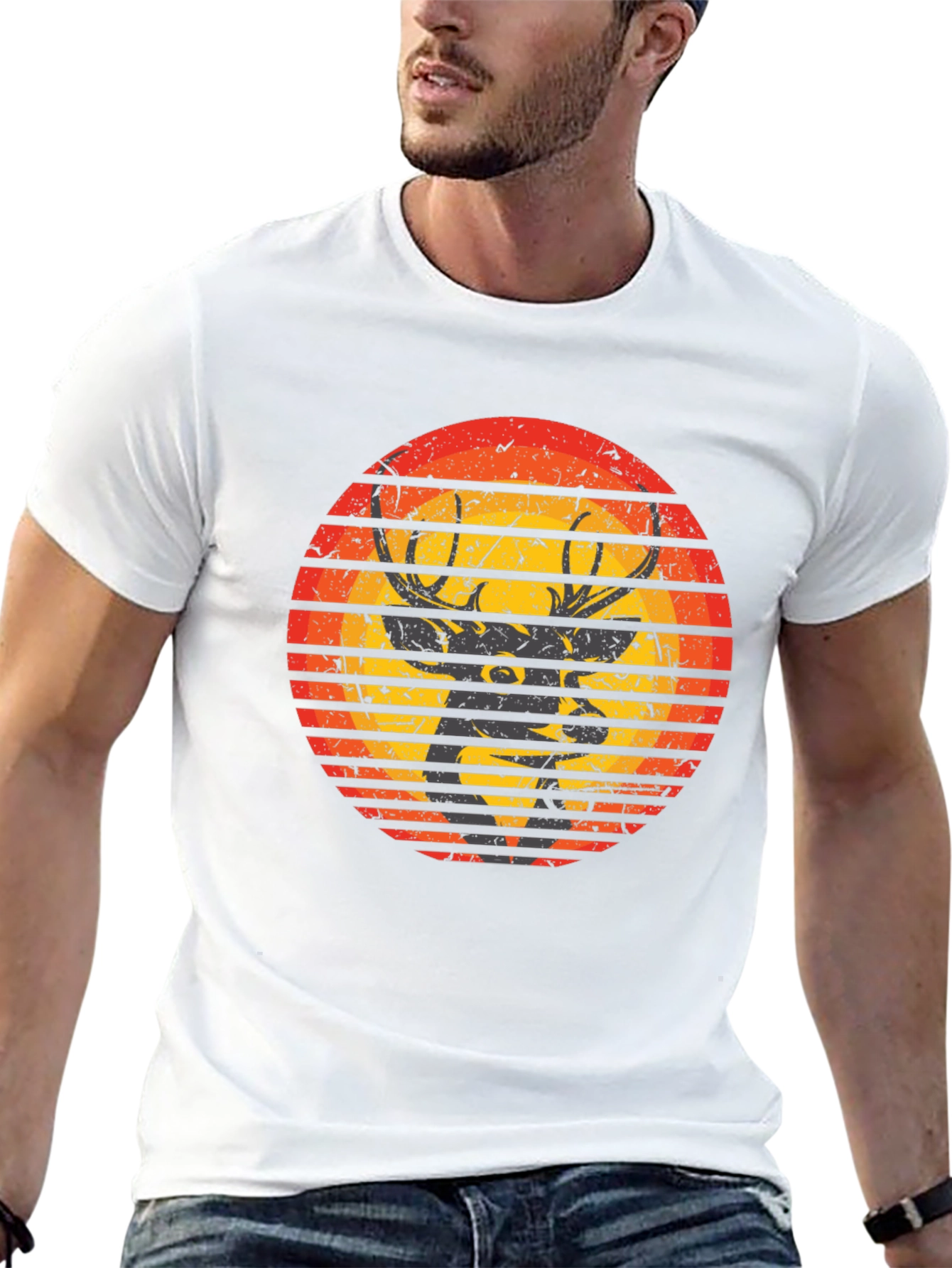 Retro Deer Sunset Graphic Tee