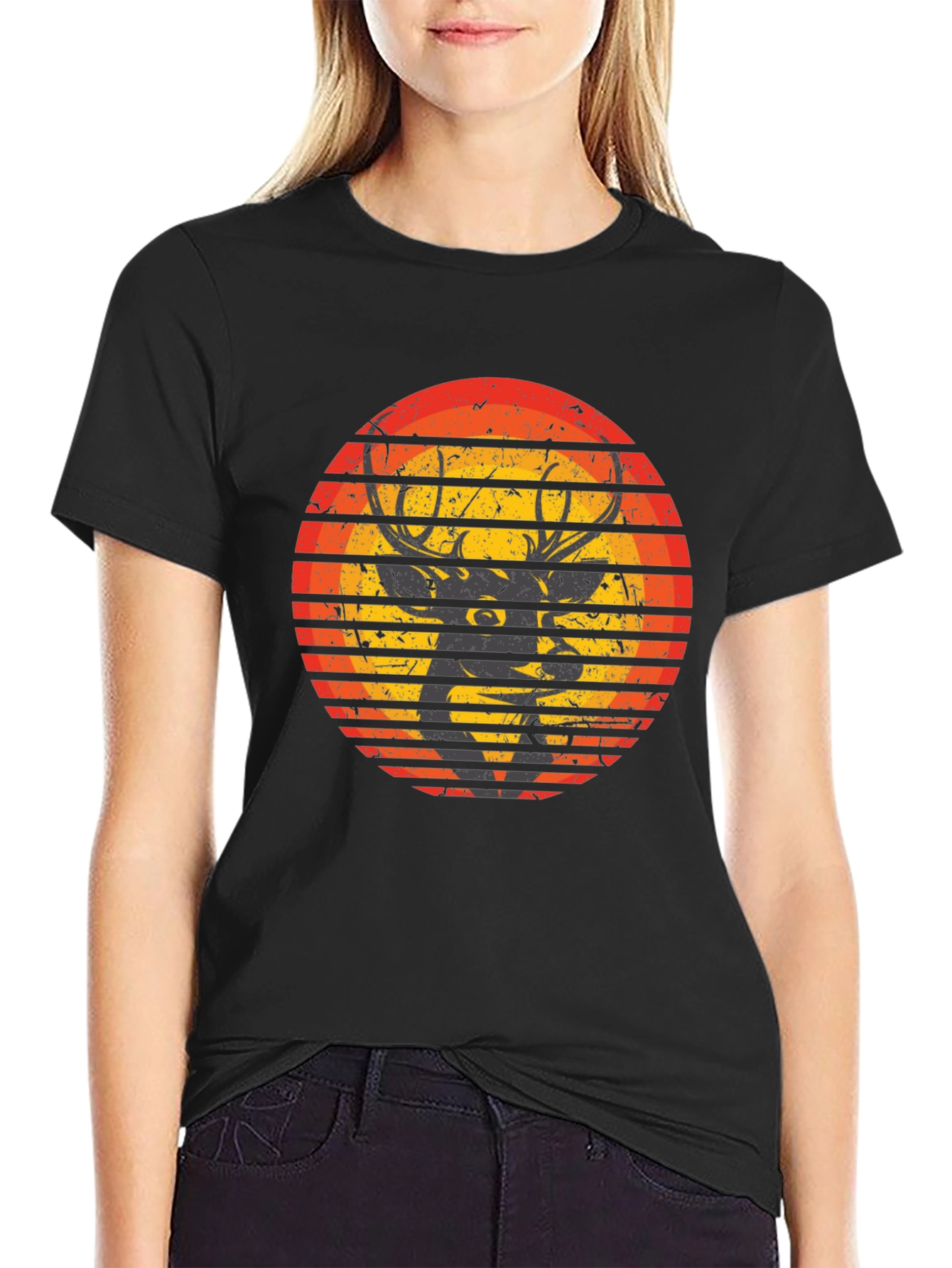 Retro Deer Sunset Graphic Tee