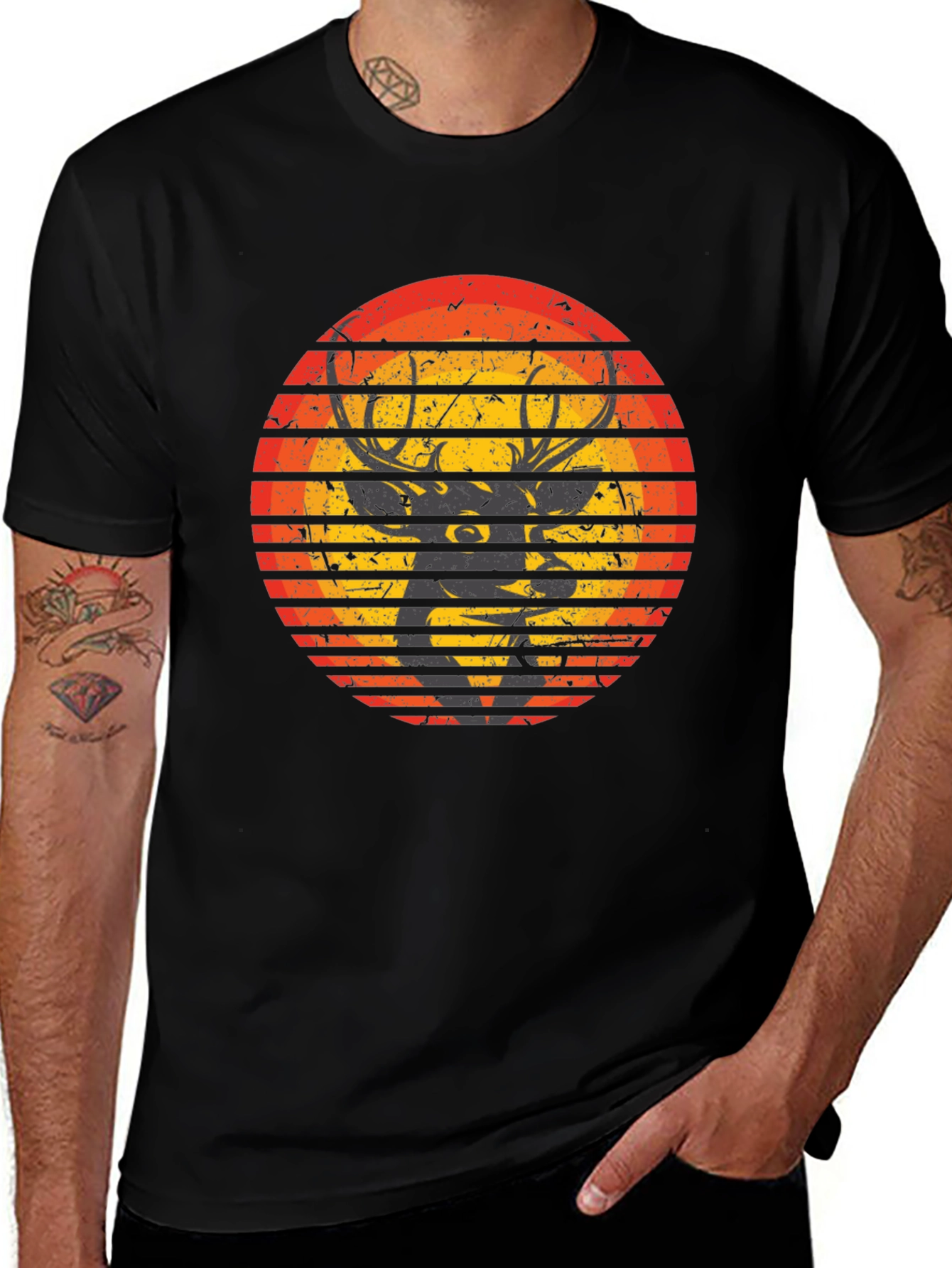 Retro Deer Sunset Graphic Tee