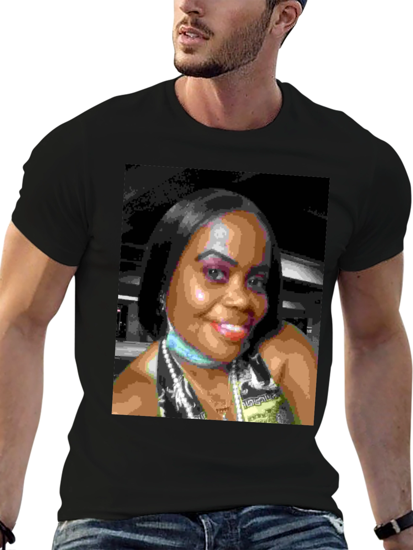 Custom Photo Print Black T-Shirt
