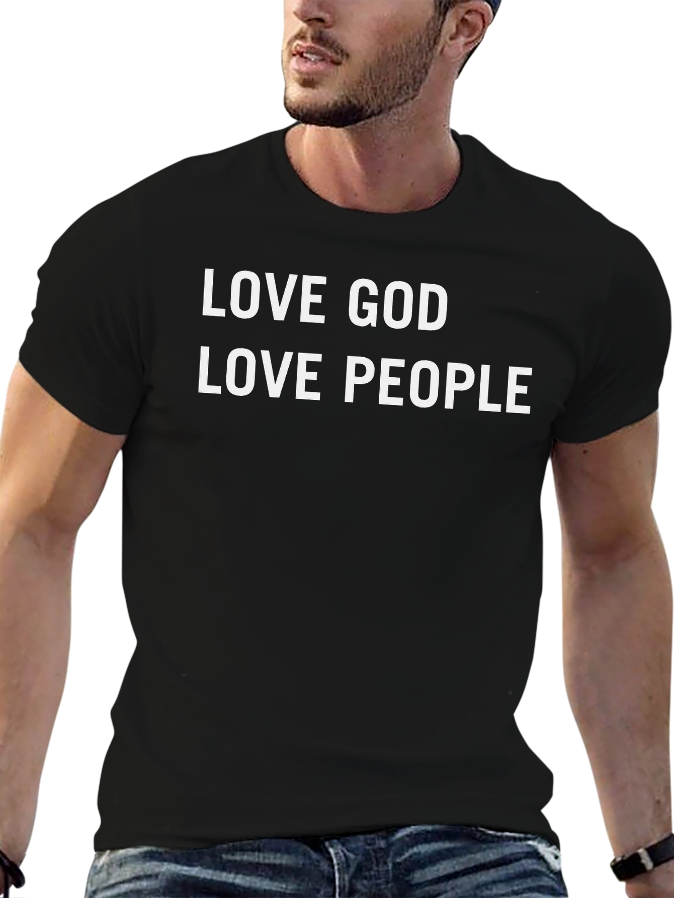 Love God Love People T-Shirt - Black Cotton Blend