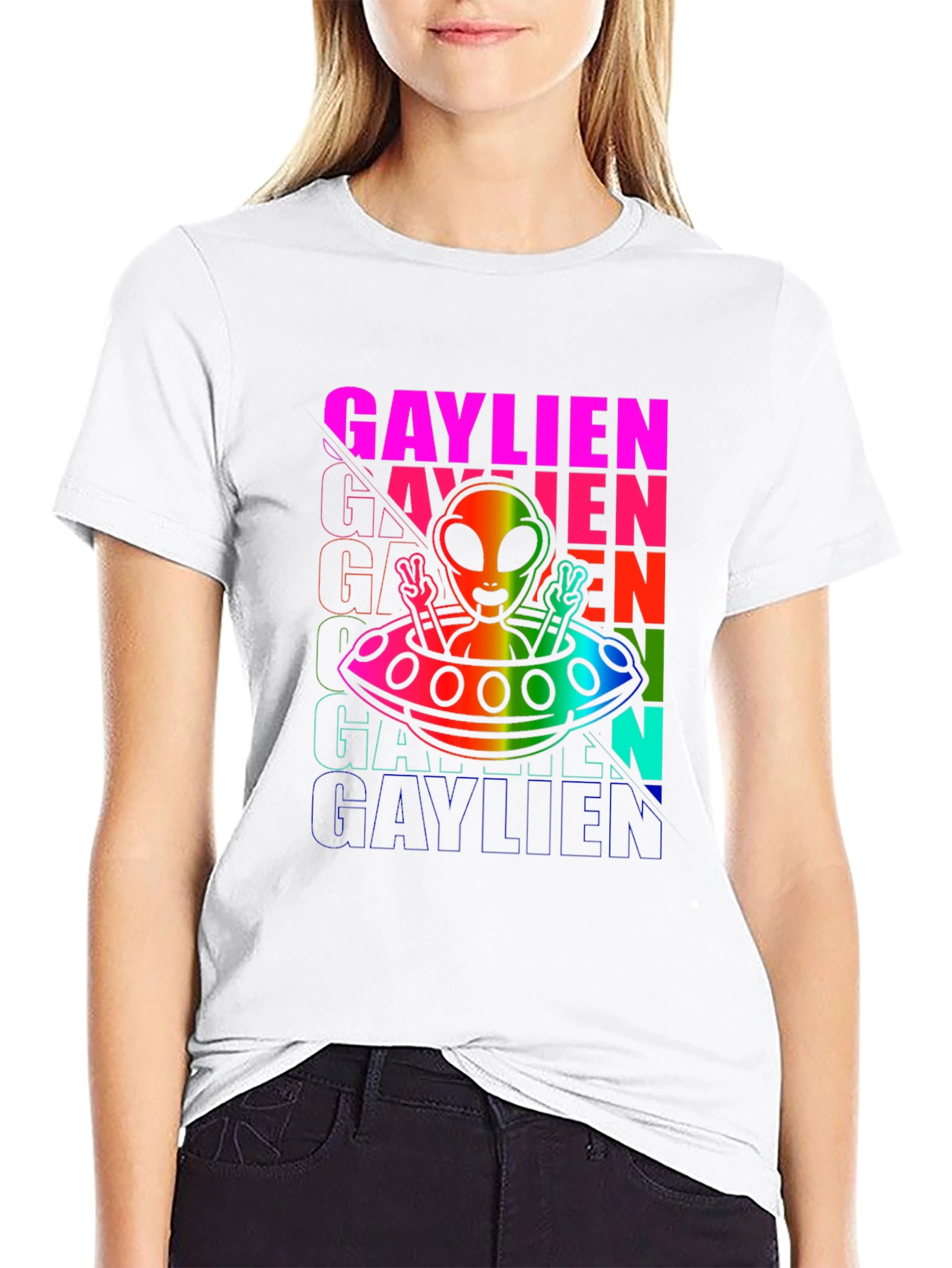Gaylien Pride T-Shirt - Rainbow Alien UFO Design