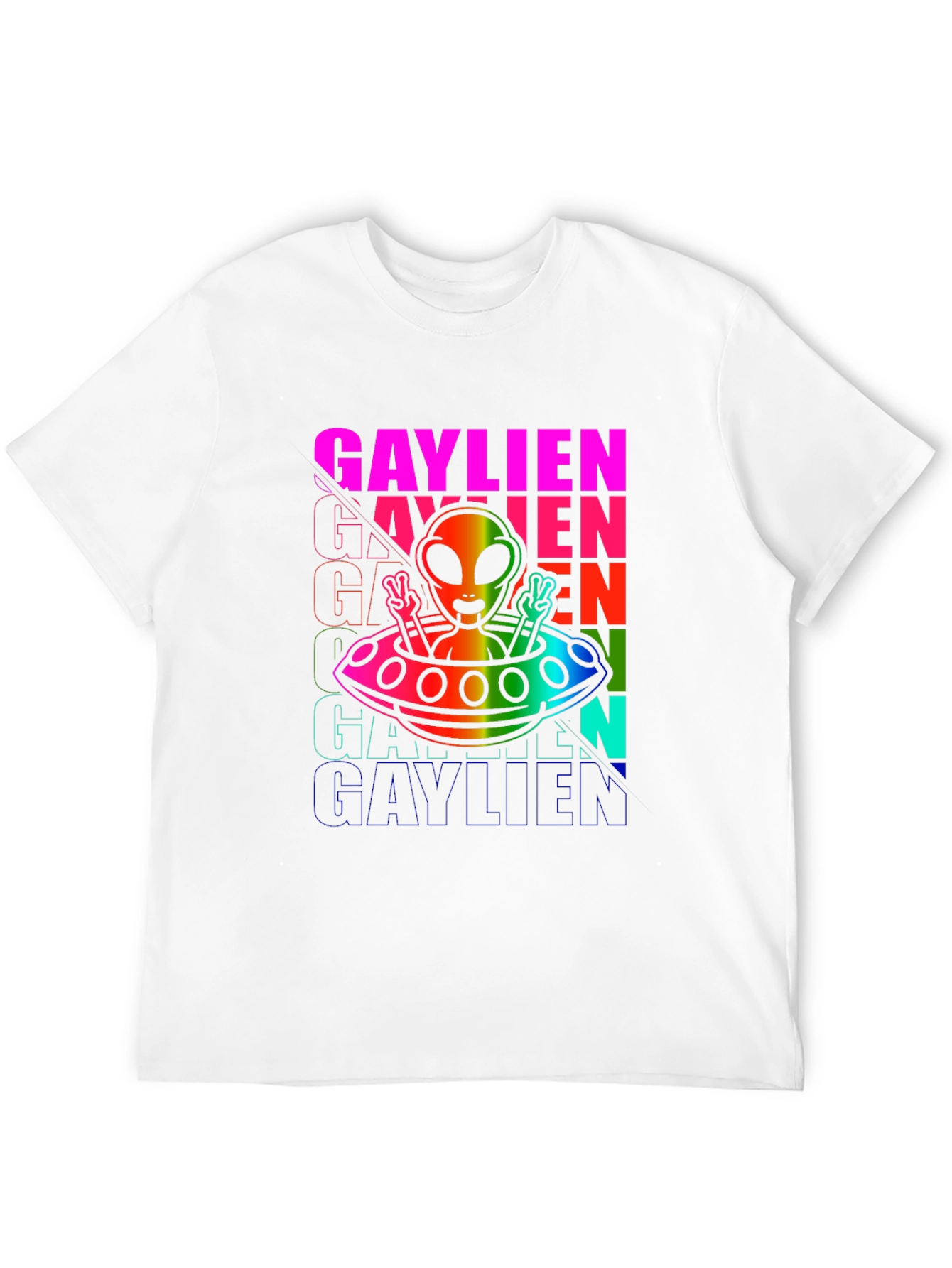 Gaylien Pride T-Shirt - Rainbow Alien UFO Design