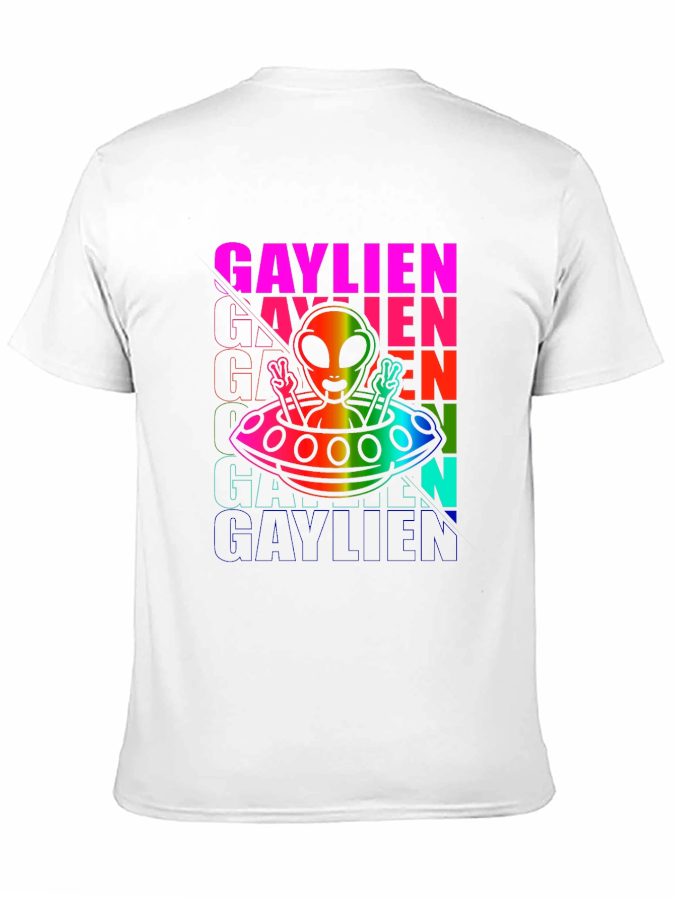Gaylien Pride T-Shirt - Rainbow Alien UFO Design