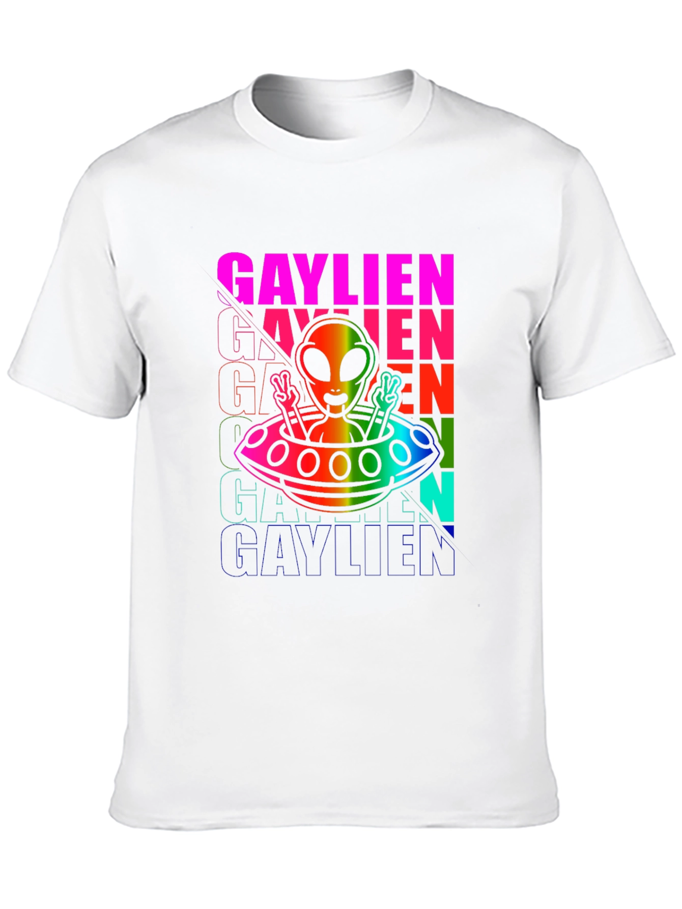 Gaylien Pride T-Shirt - Rainbow Alien UFO Design