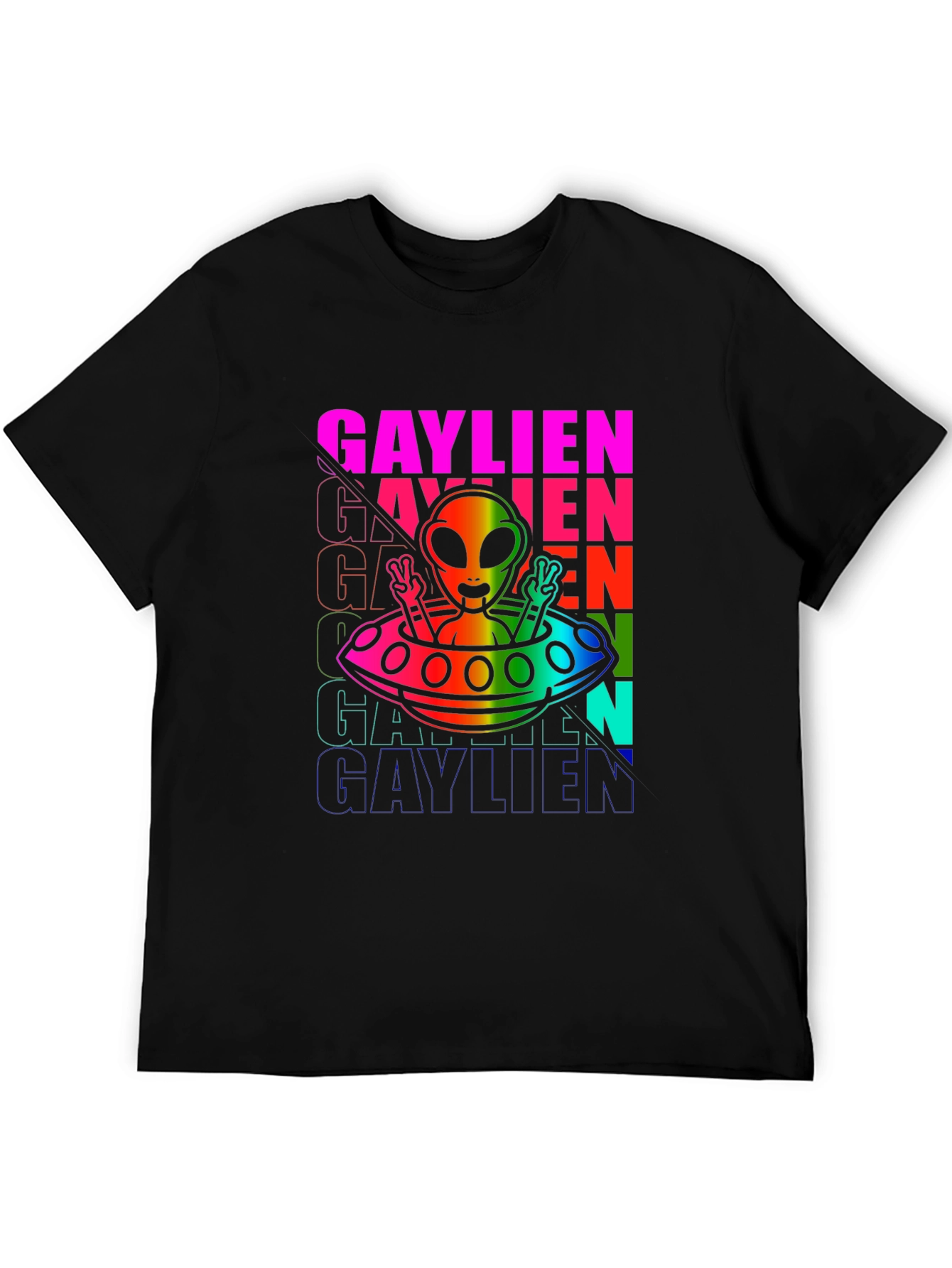 Gaylien Pride T-Shirt - Rainbow Alien UFO Design