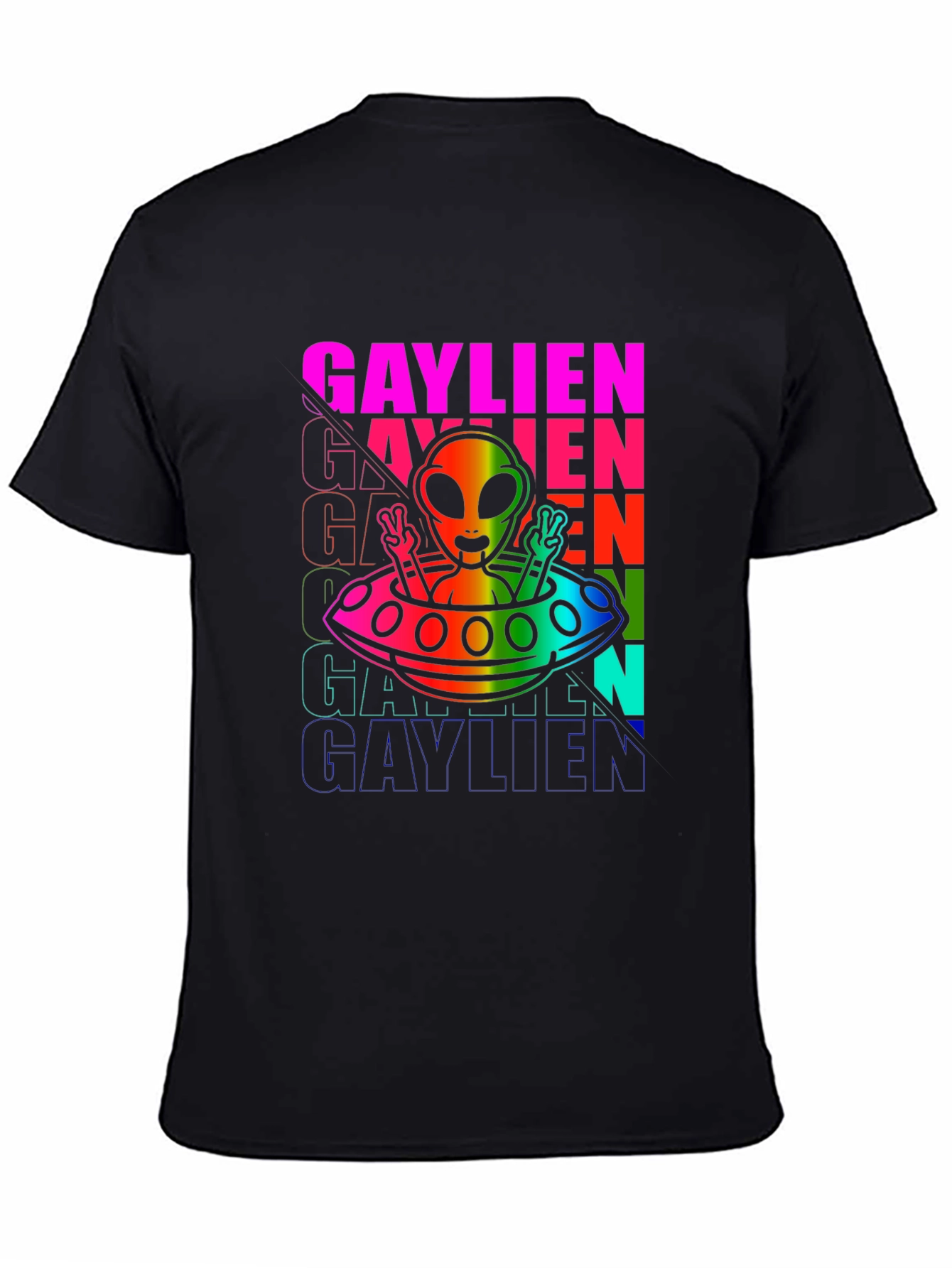 Gaylien Pride T-Shirt - Rainbow Alien UFO Design