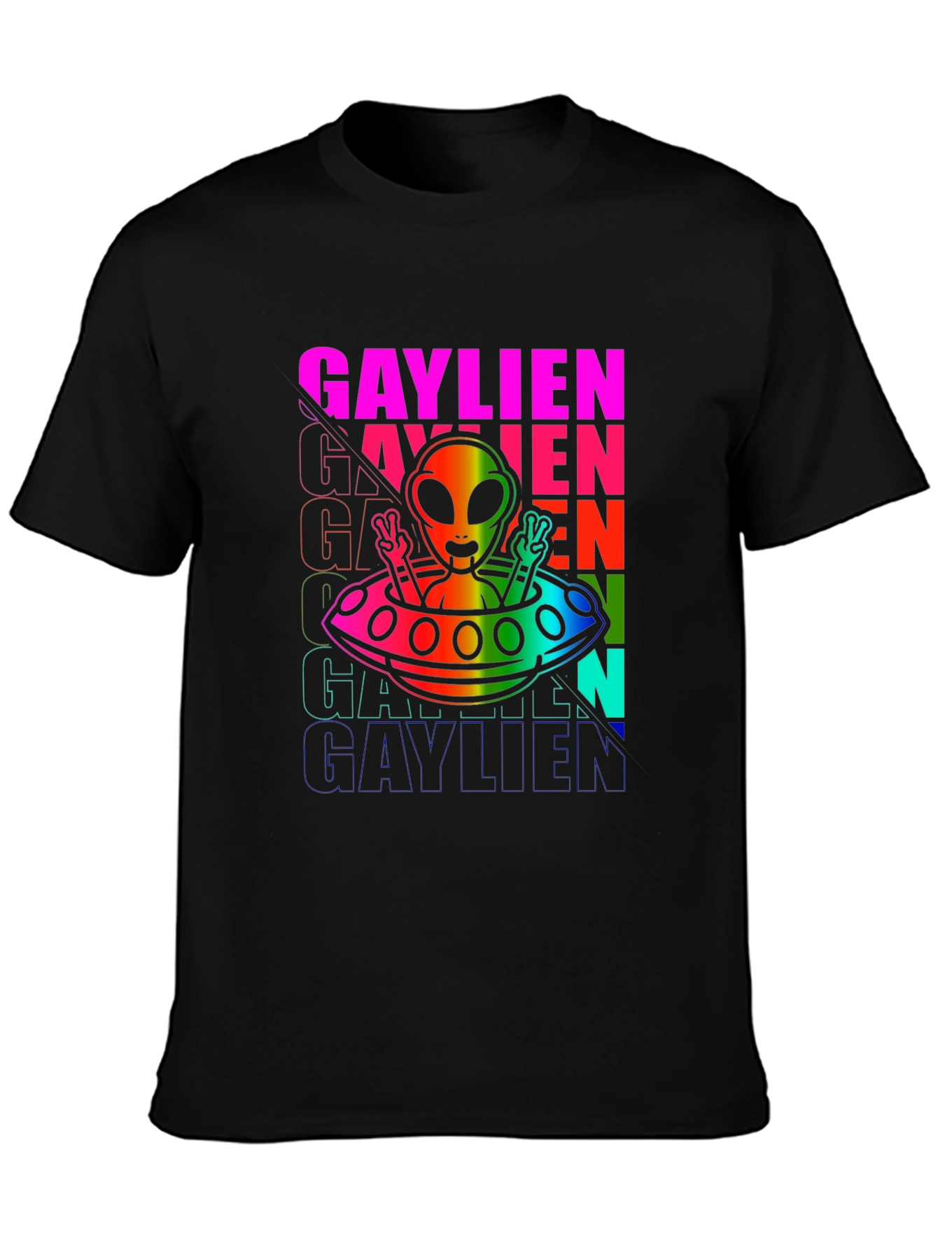 Gaylien Pride T-Shirt - Rainbow Alien UFO Design