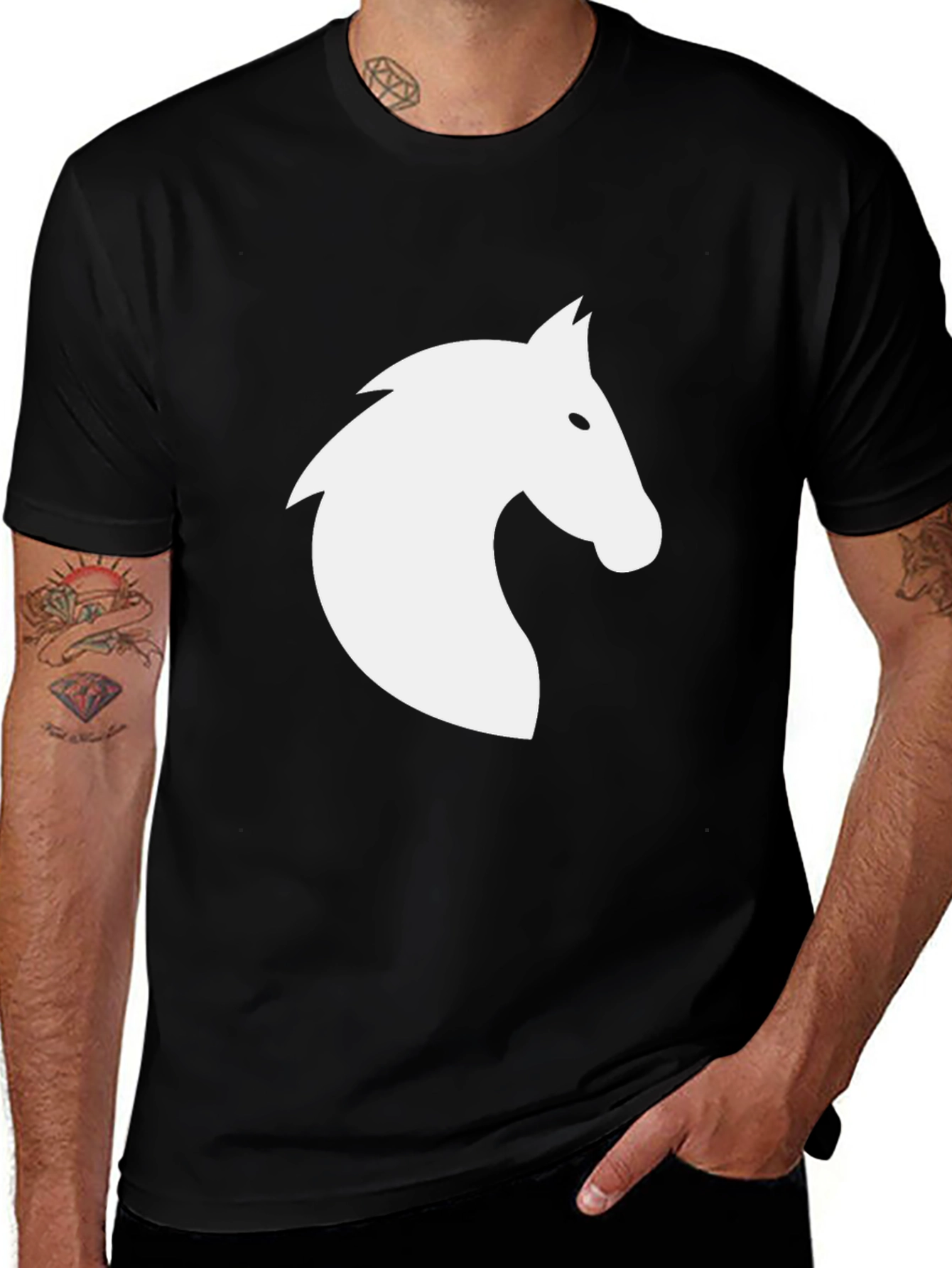 Black T-Shirt with White Horse Silhouette