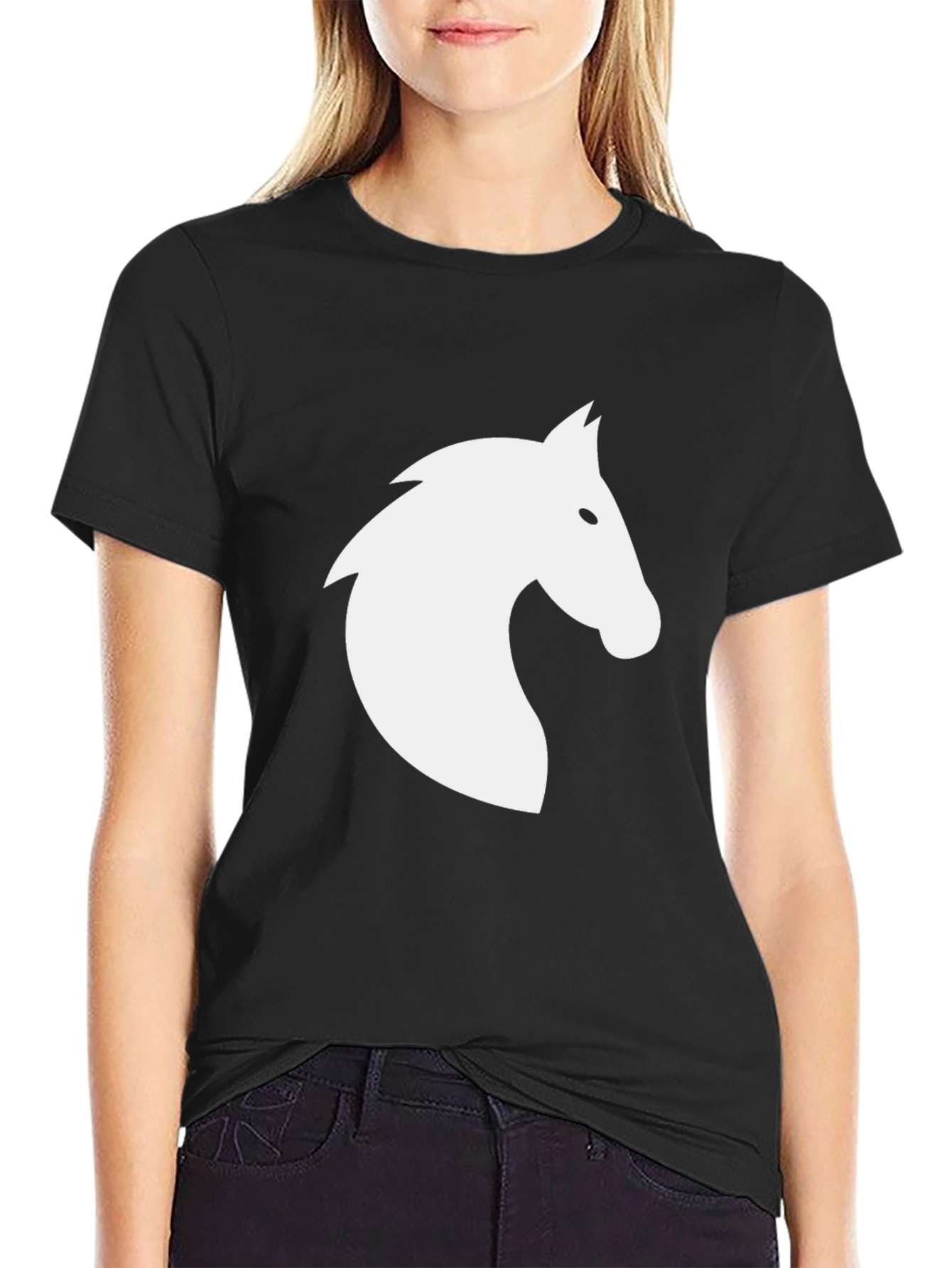 Black T-Shirt with White Horse Silhouette
