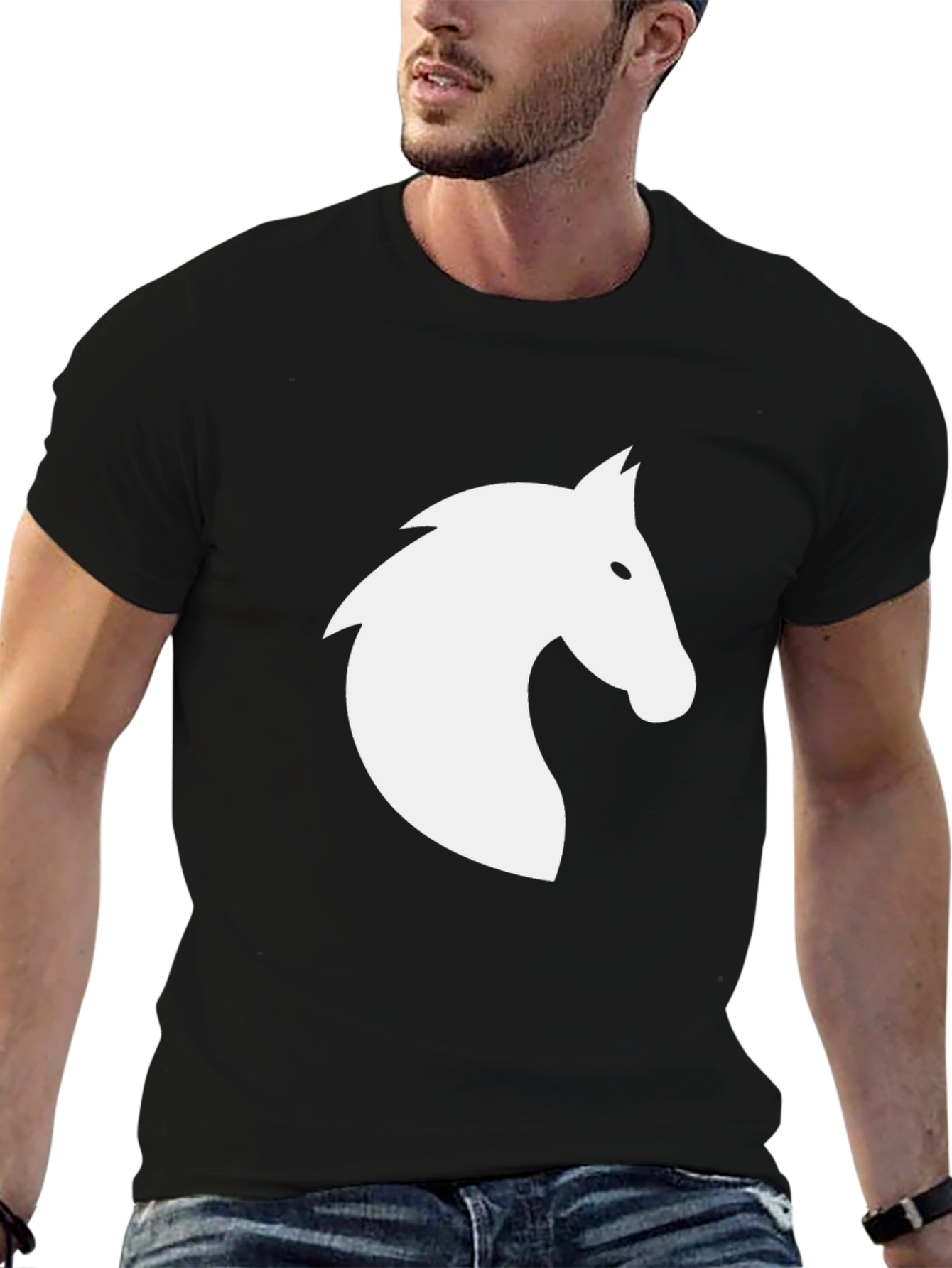 Black T-Shirt with White Horse Silhouette