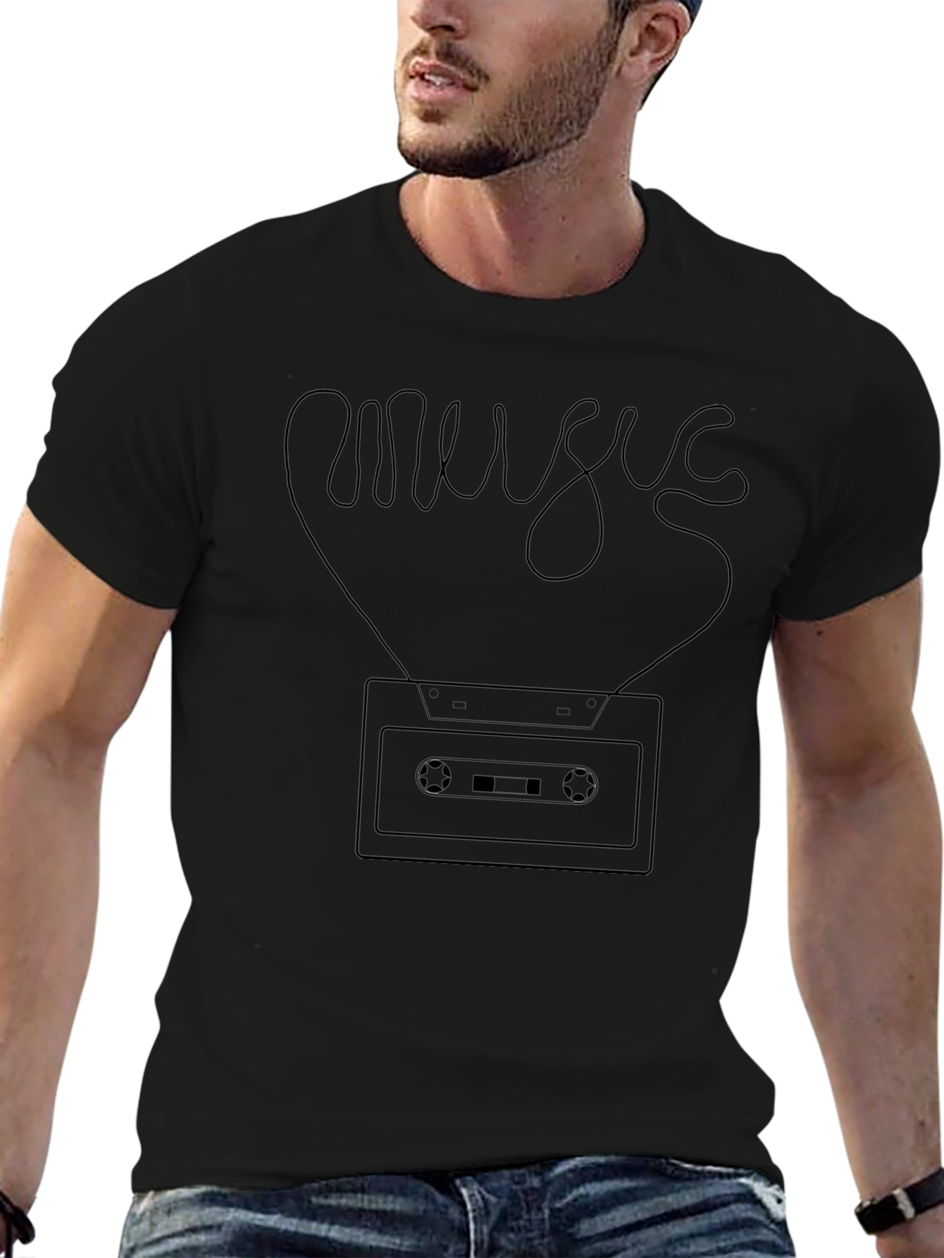 Retro Music Cassette Graphic Tee - Stylish Black Shirt