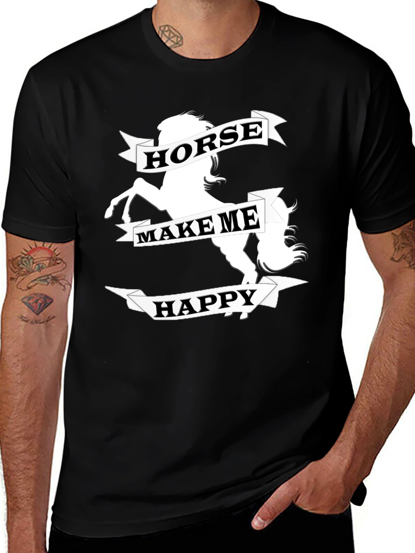 Horse Make Me Happy Graphic Tee - Black