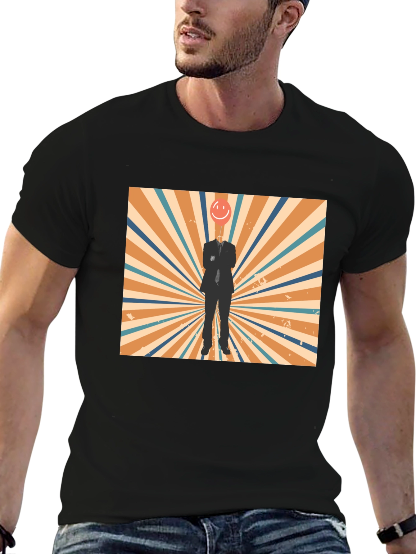 Retro Smiley Face Head T-Shirt