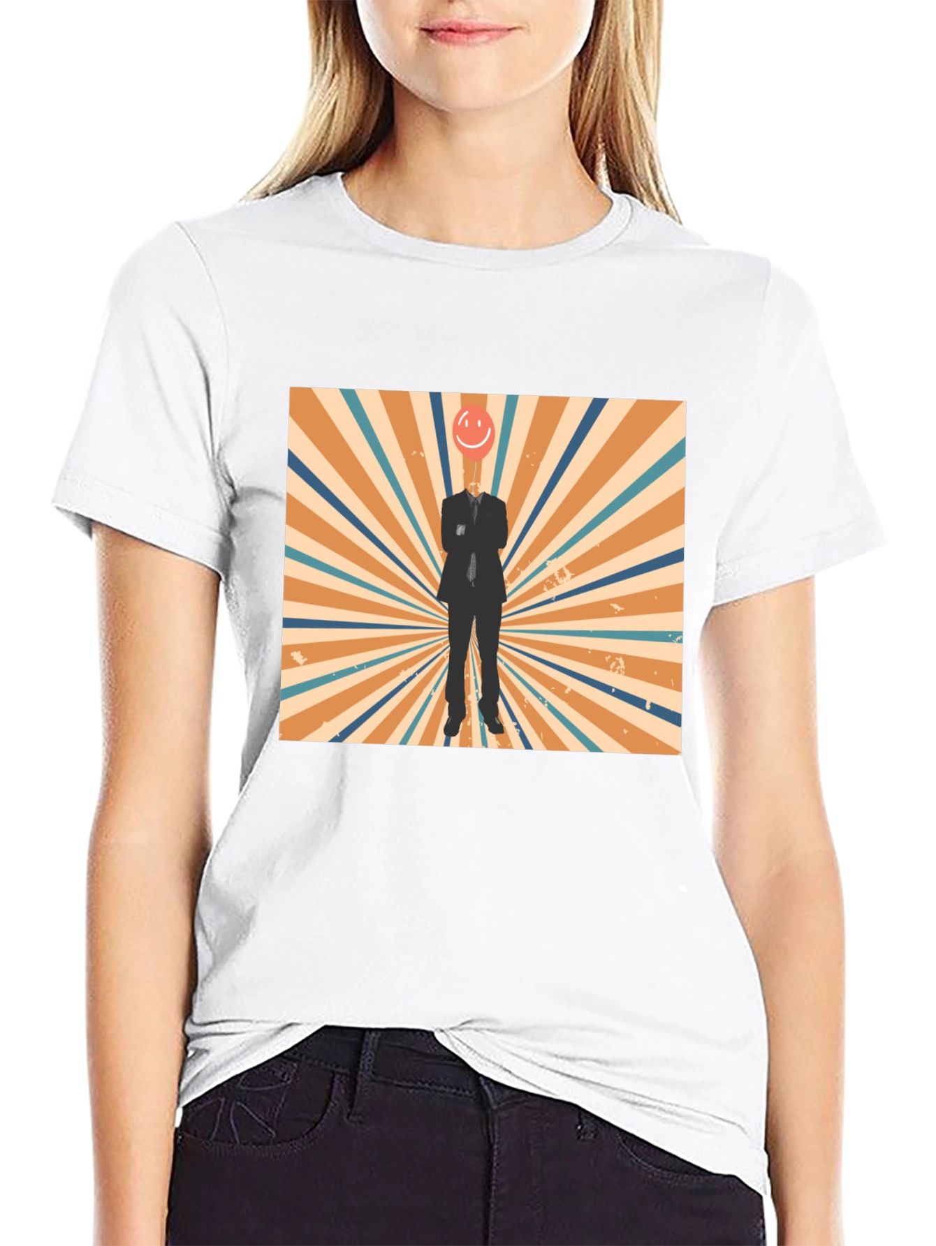 Retro Smiley Face Head T-Shirt