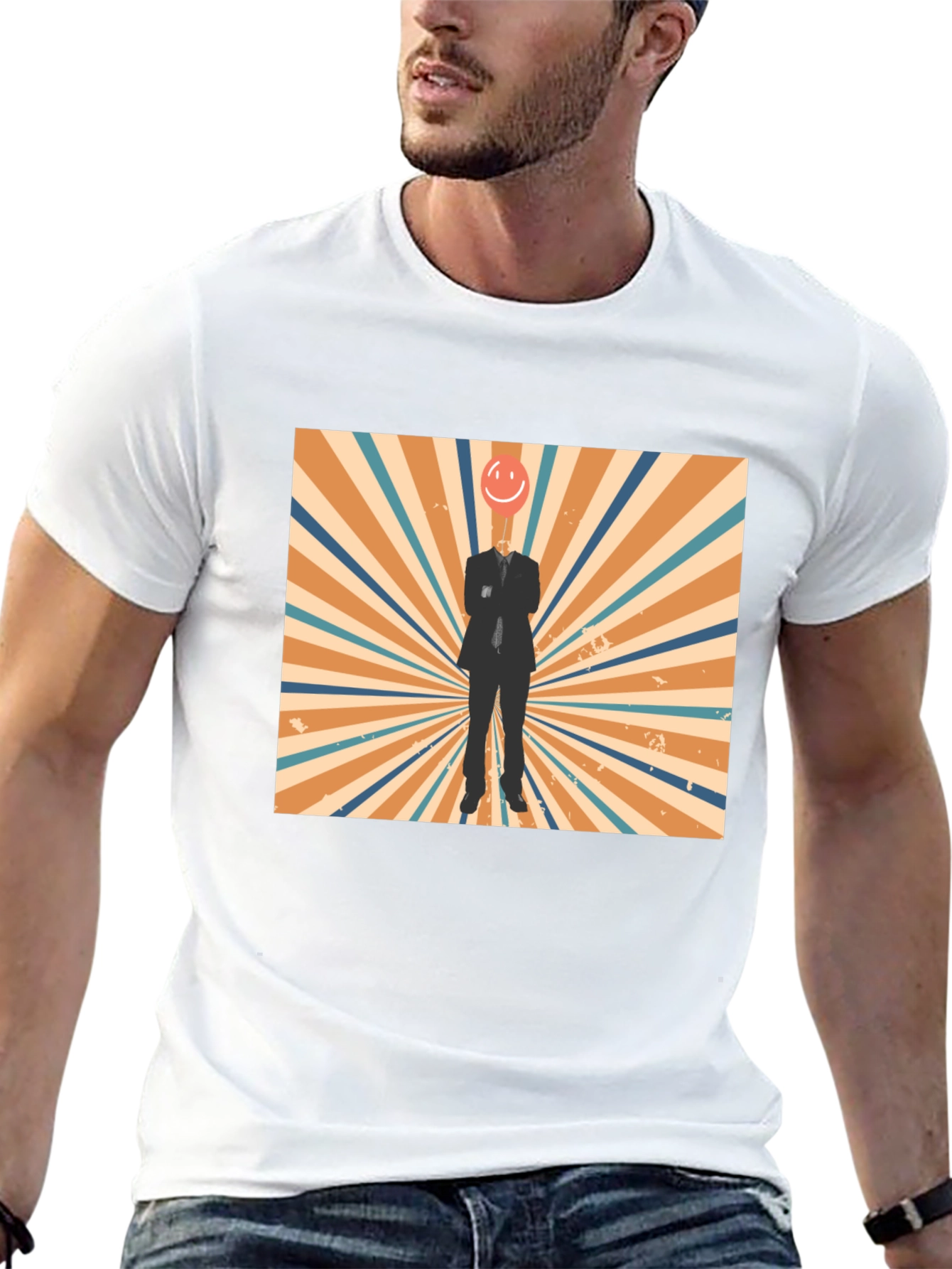 Retro Smiley Face Head T-Shirt