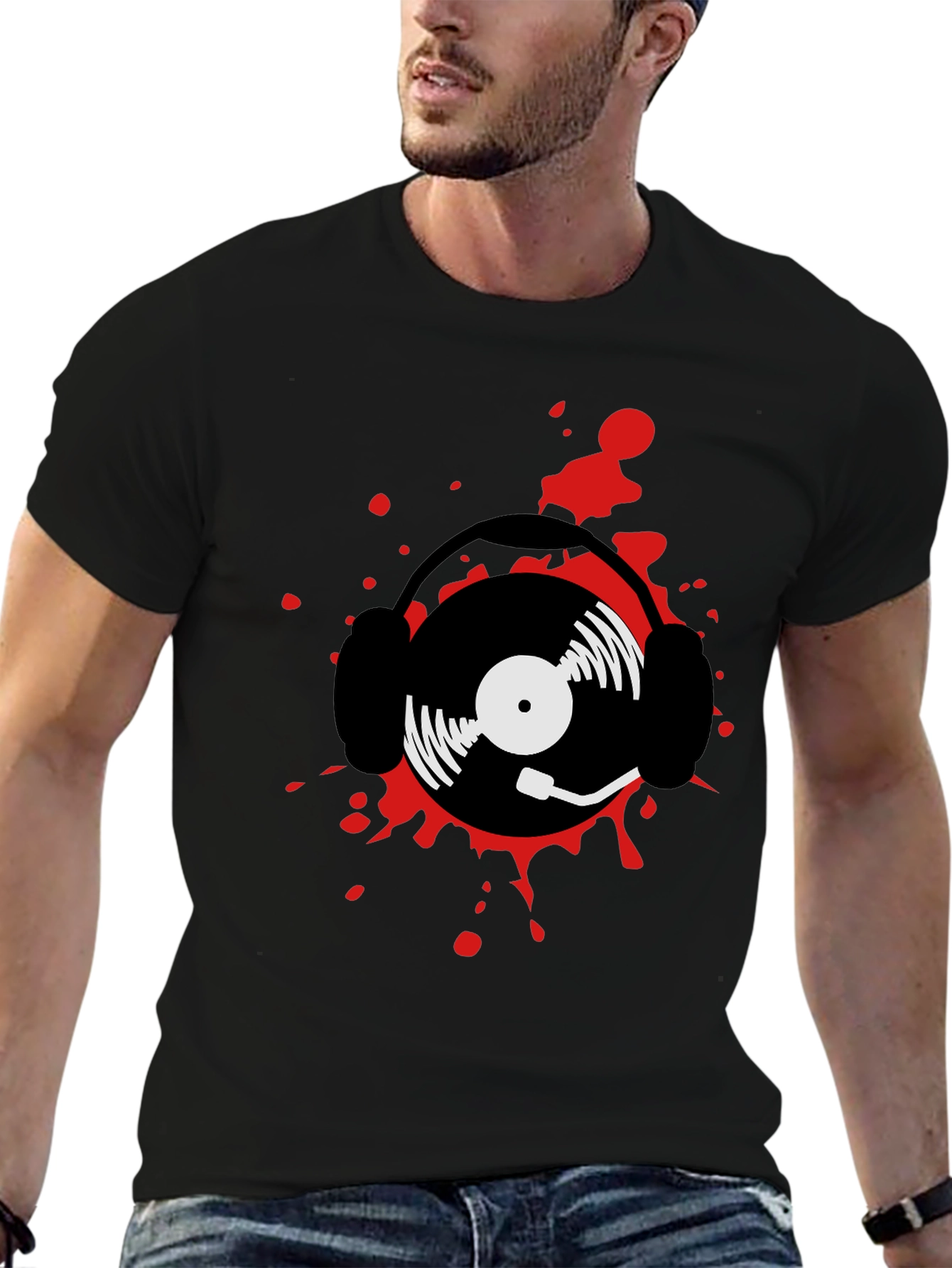 DJ Record and Headphone Graphic T-Shirt
