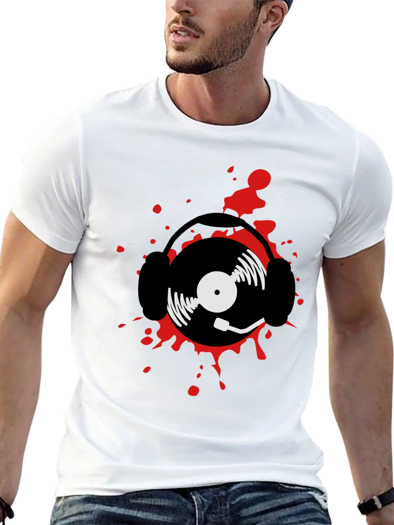 DJ Record and Headphone Graphic T-Shirt