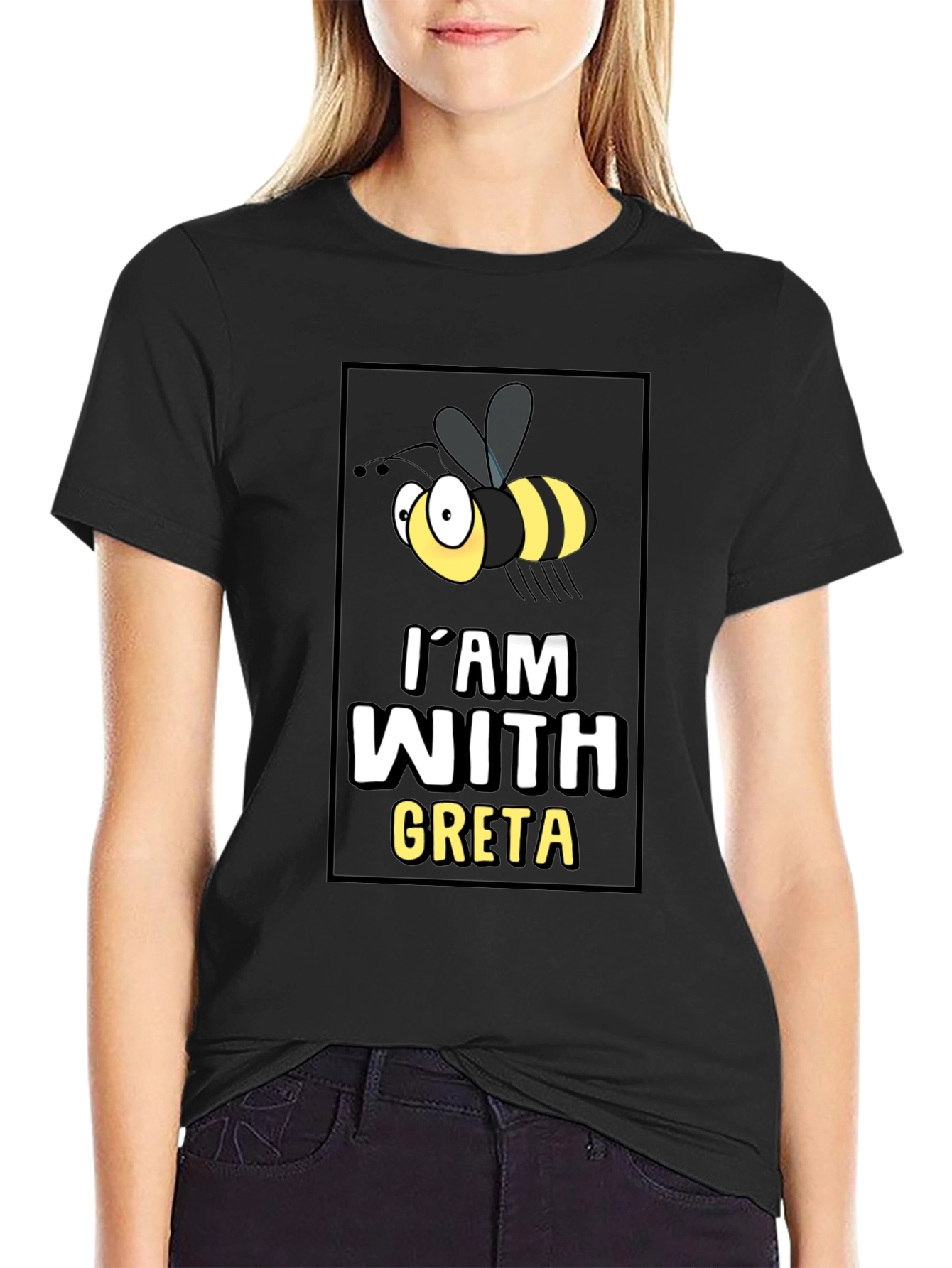 Im With Greta T-Shirt - Cartoon Bee Graphic Tee
