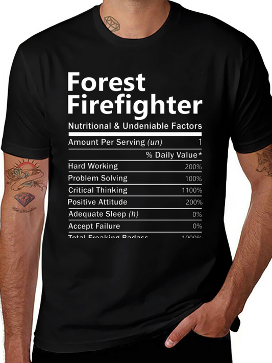 Forest Firefighter Nutrition Facts Black T-Shirt