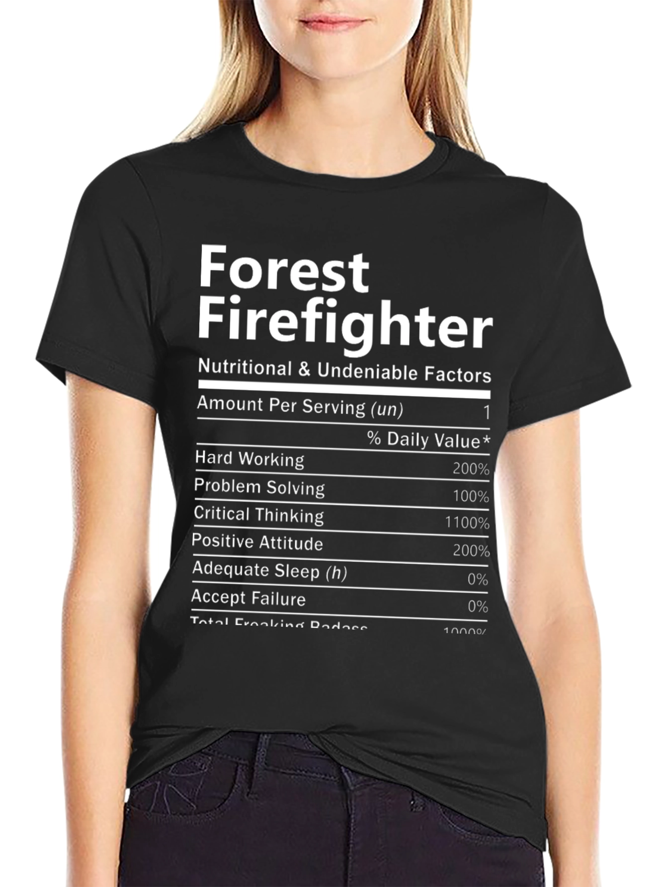 Forest Firefighter Nutrition Facts Black T-Shirt