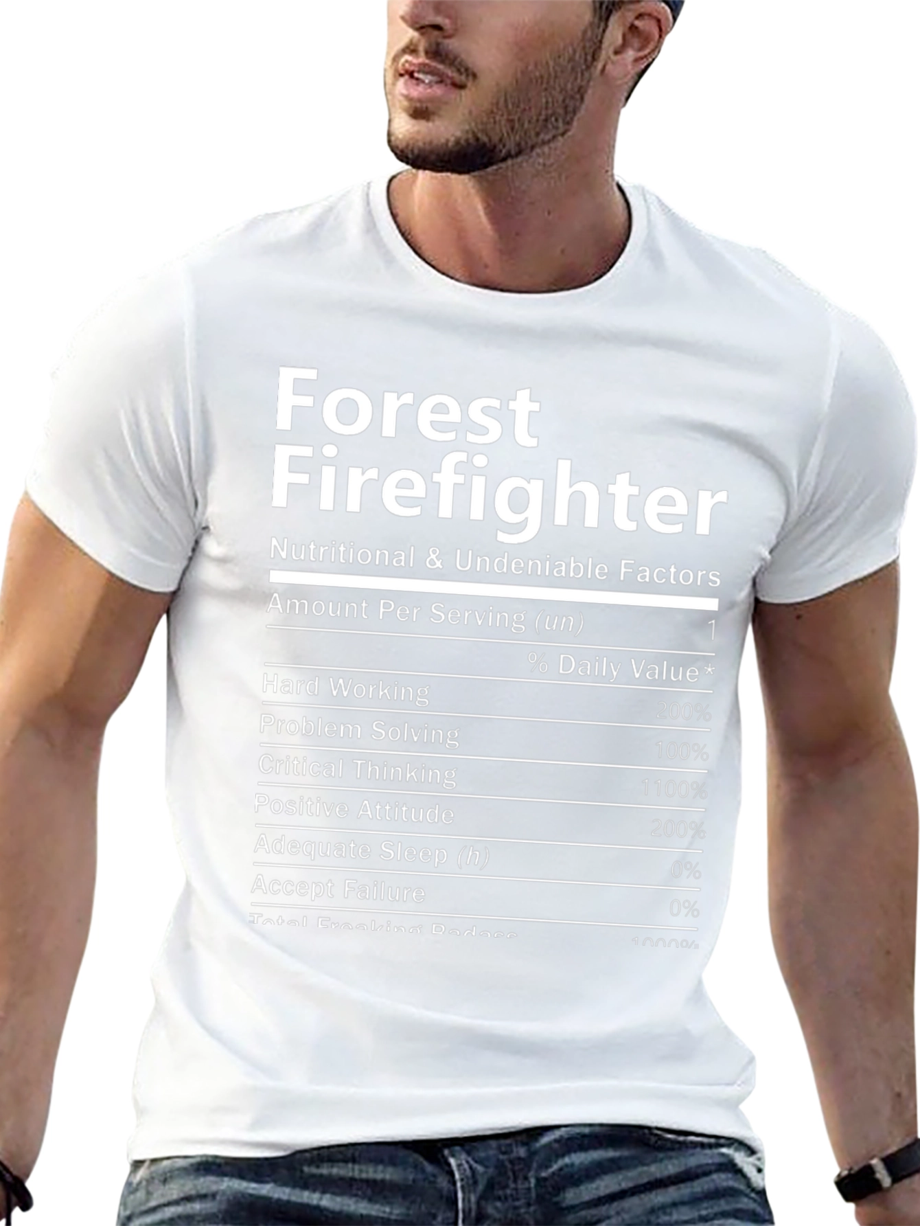 Forest Firefighter Nutrition Facts Black T-Shirt