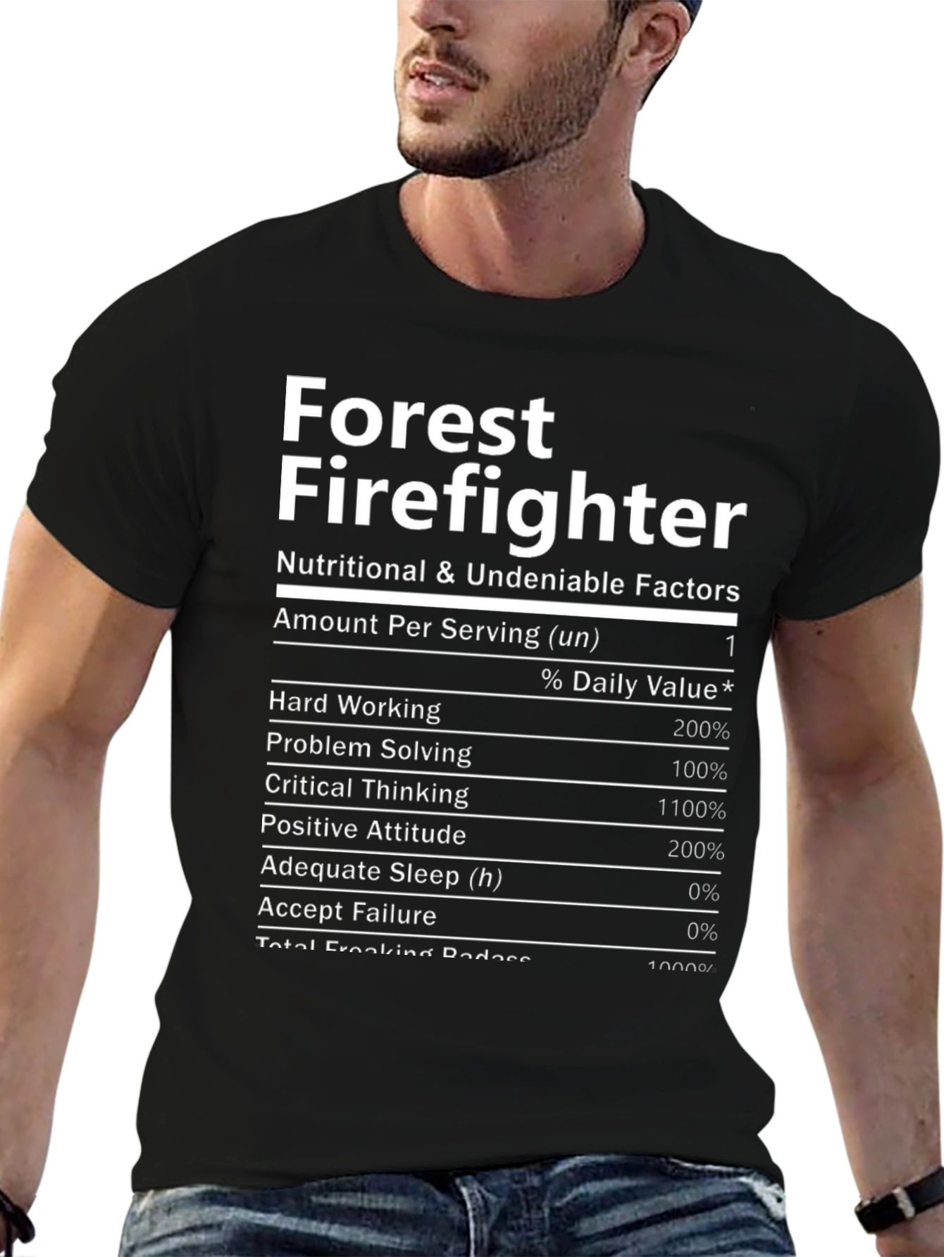 Forest Firefighter Nutrition Facts Black T-Shirt