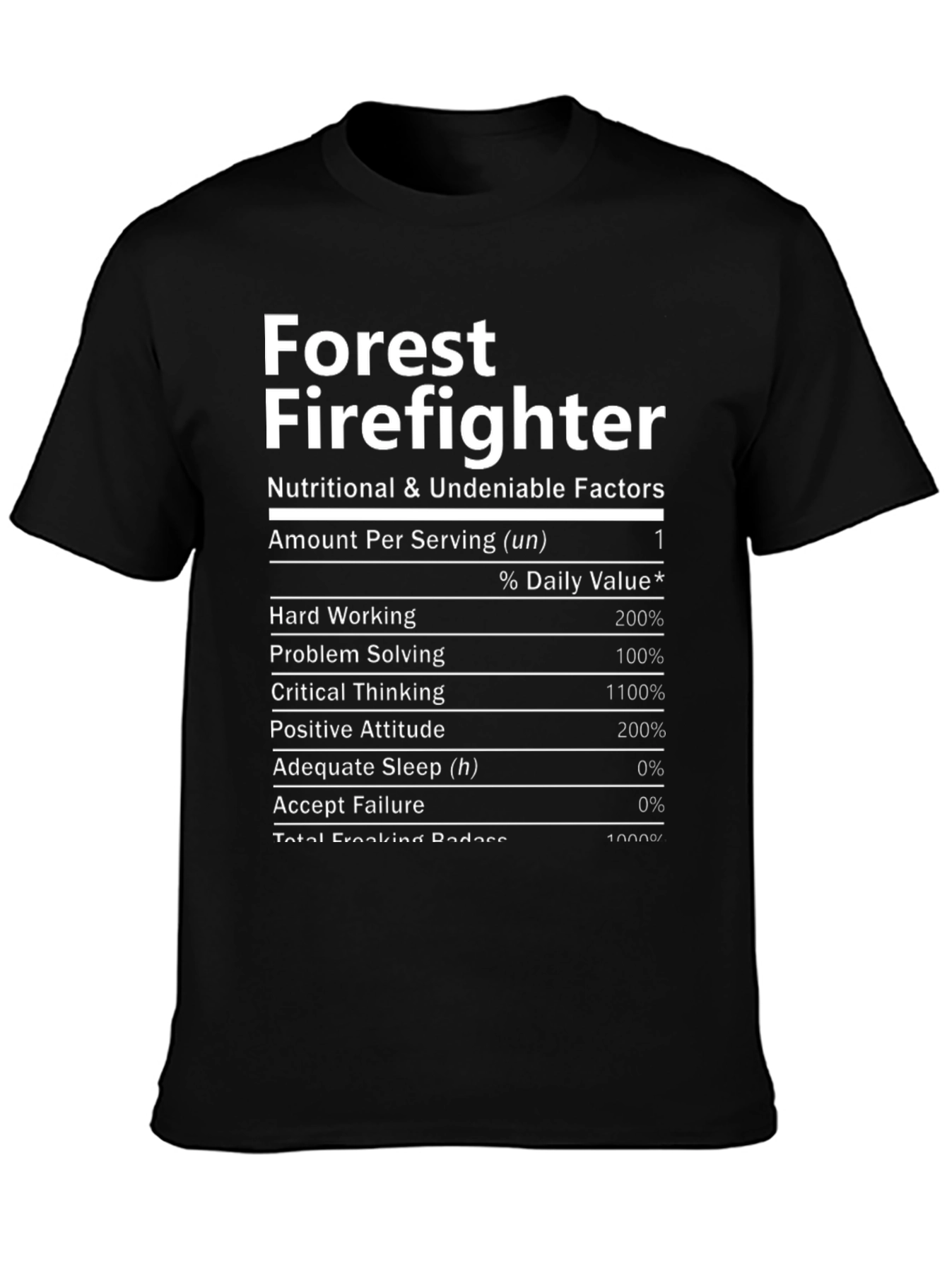 Forest Firefighter Nutrition Facts Black T-Shirt