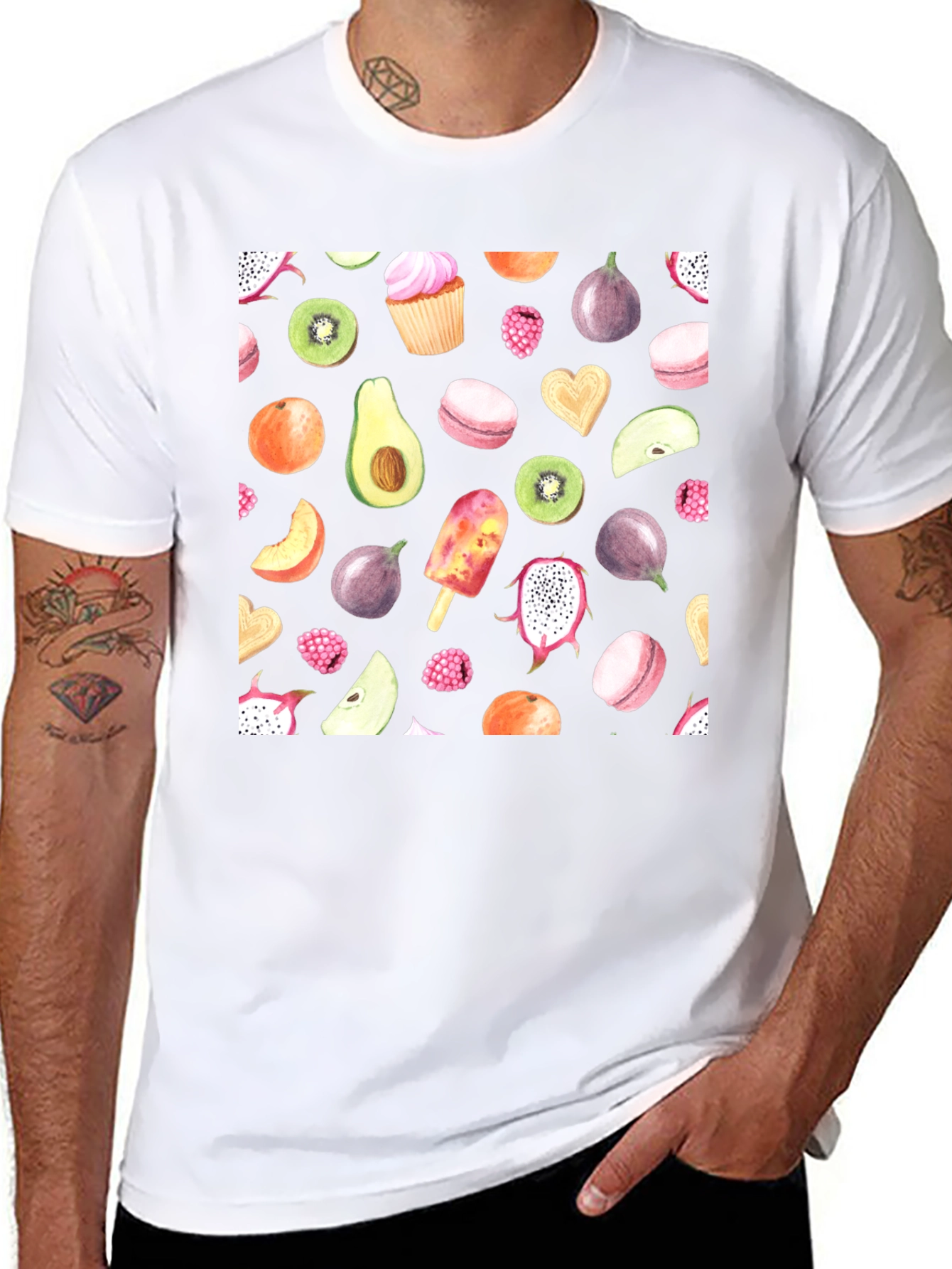 Fruit Print Black Casual T-Shirt