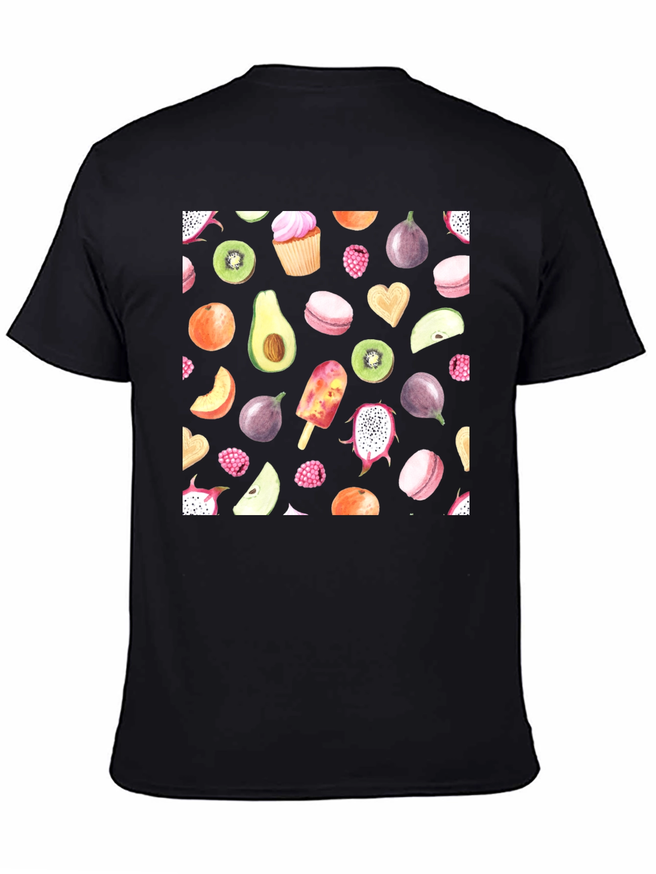 Fruit Print Black Casual T-Shirt