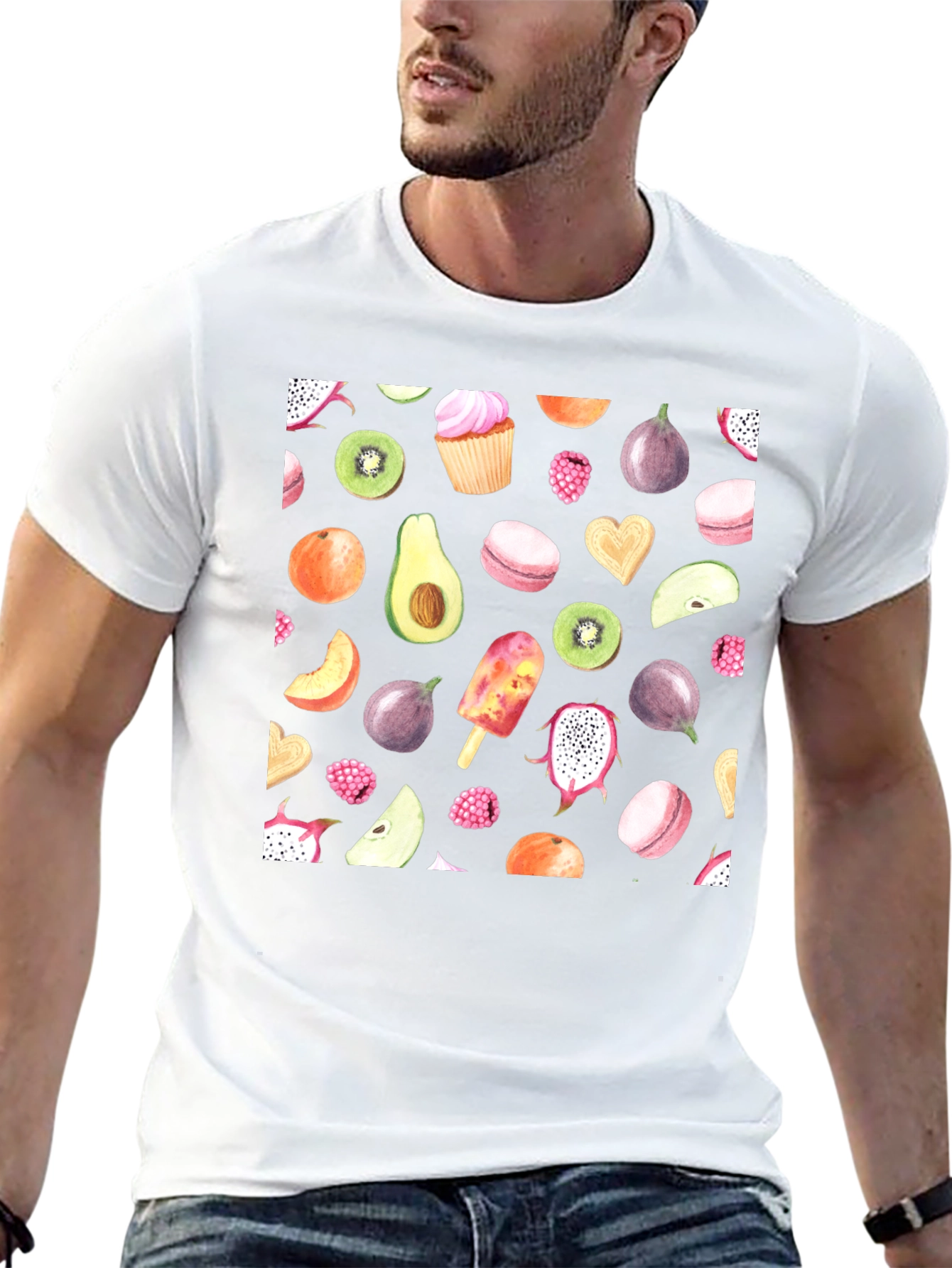 Fruit Print Black Casual T-Shirt