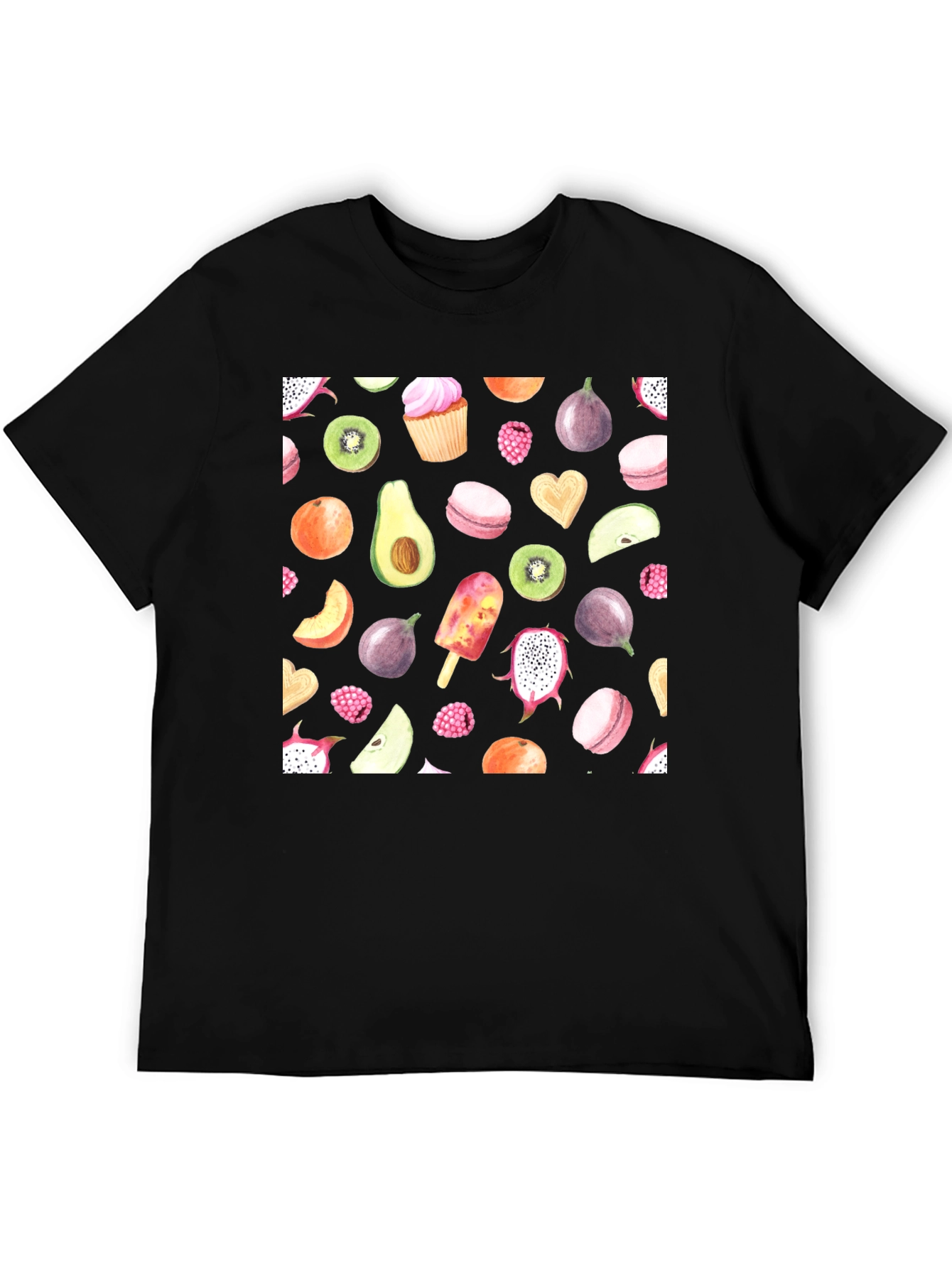 Fruit Print Black Casual T-Shirt