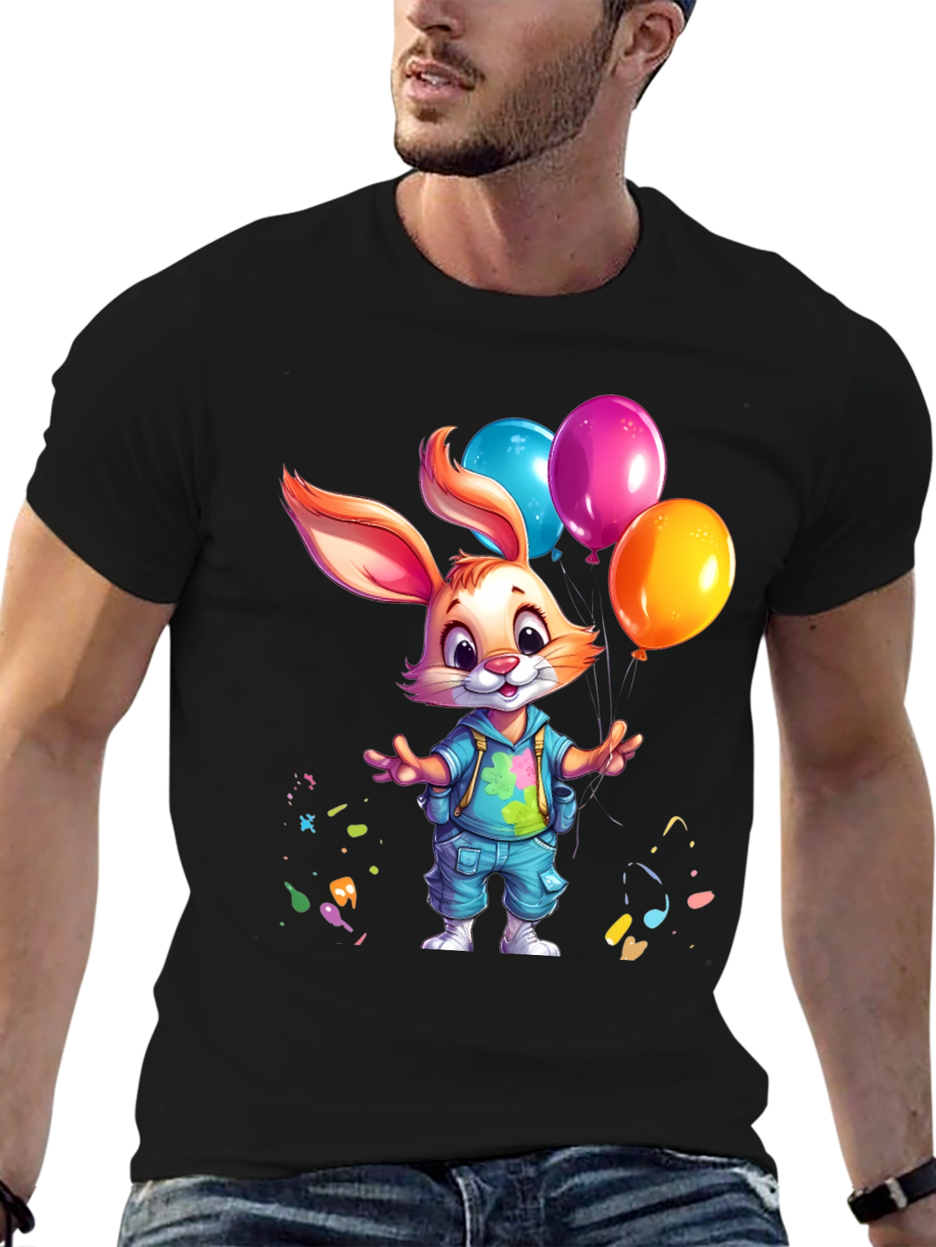 Cute Bunny with Balloons Graphic Tee