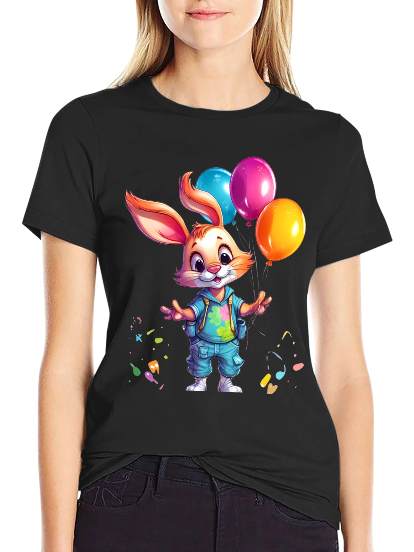 Cute Bunny with Balloons Graphic Tee