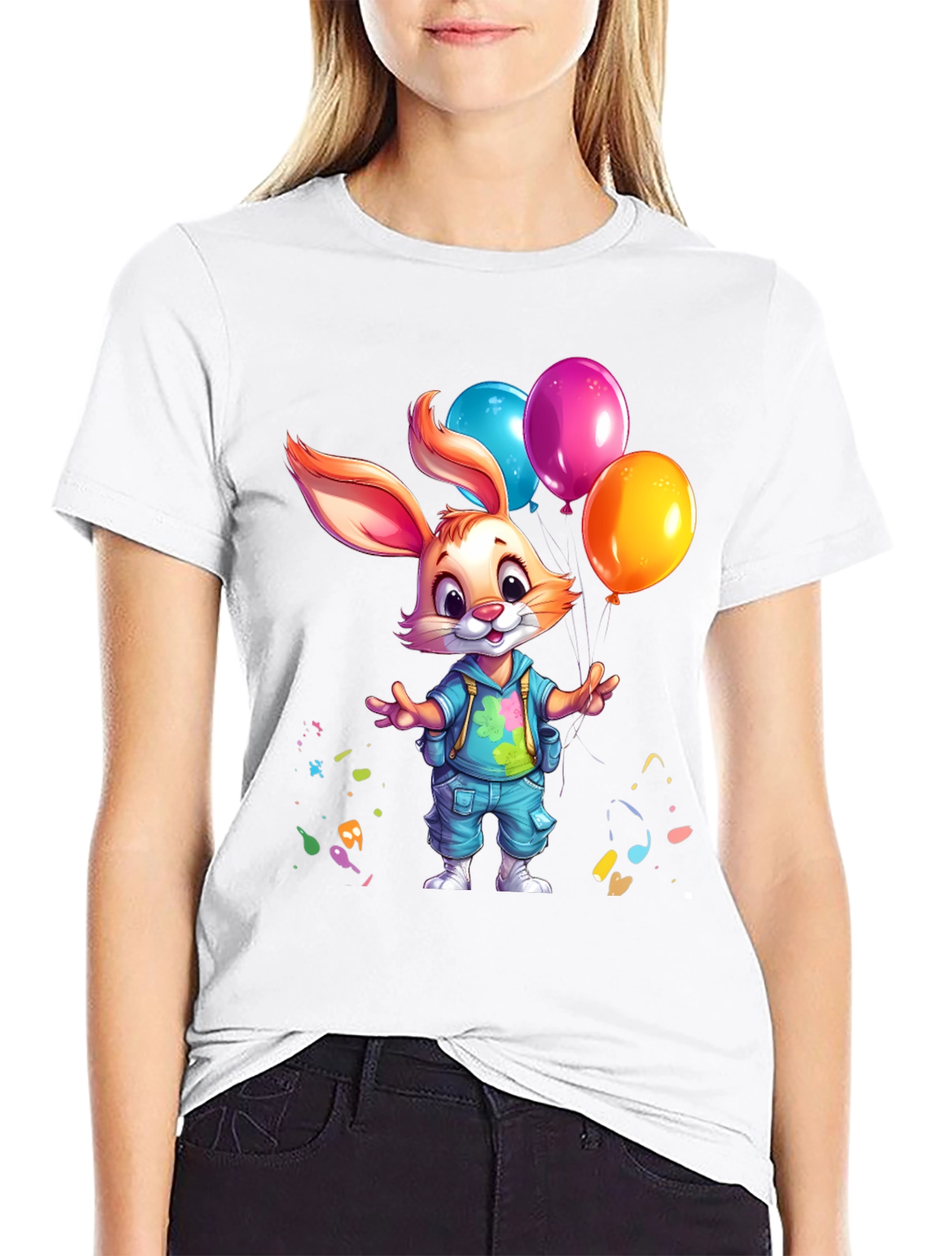 Cute Bunny with Balloons Graphic Tee