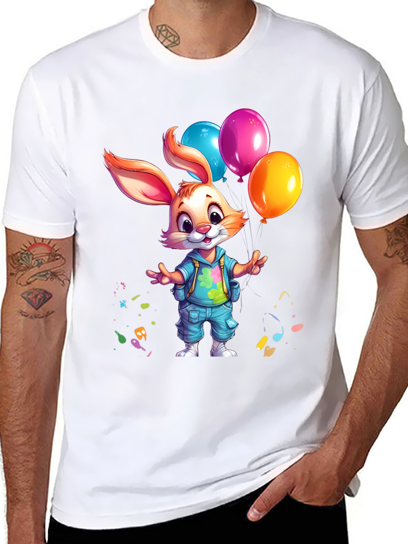 Cute Bunny with Balloons Graphic Tee
